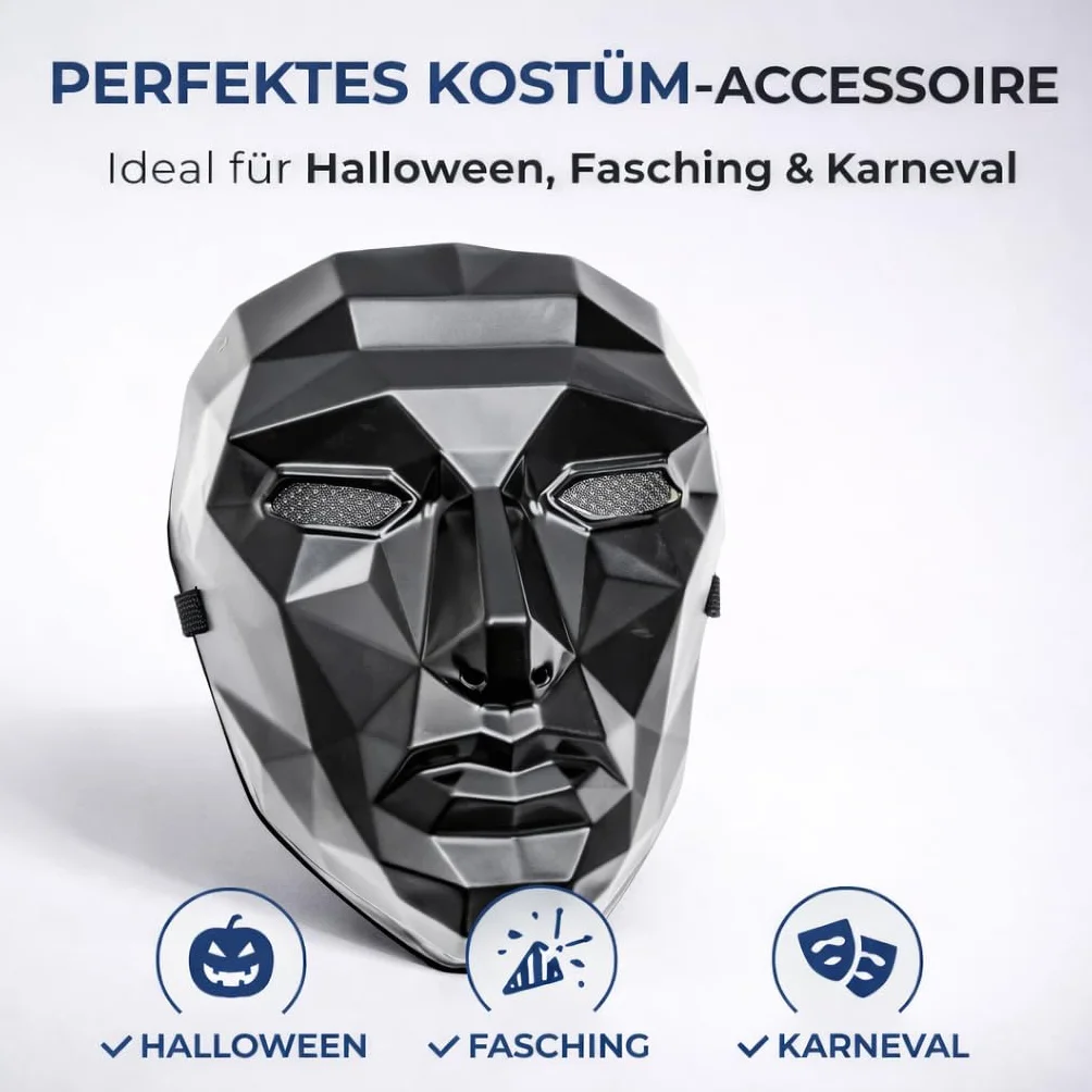 4 w 1 - Zestaw Squid Game dla dorosłych na karnawał, Halloween - kostium z garniturem, karabinem i maską - (170-190 cm) 2XL