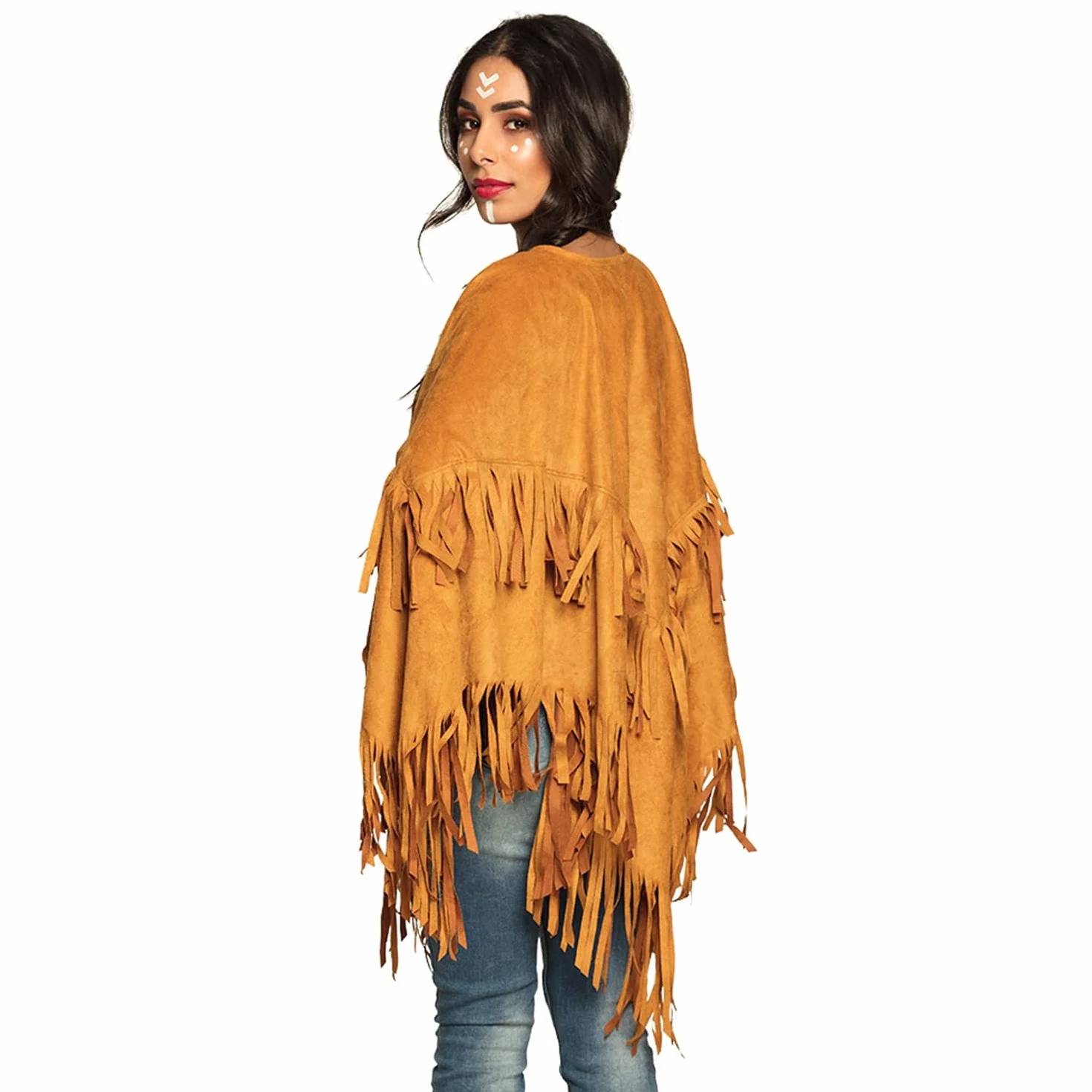 Boland 44095 - Indian Poncho, brązowe, jeden rozmiar dla dorosłych, peleryna z frędzlami i koralikami, wódz, kowboj, squaw, karnawał, bal przebierańców, Halloween, impreza tematyczna