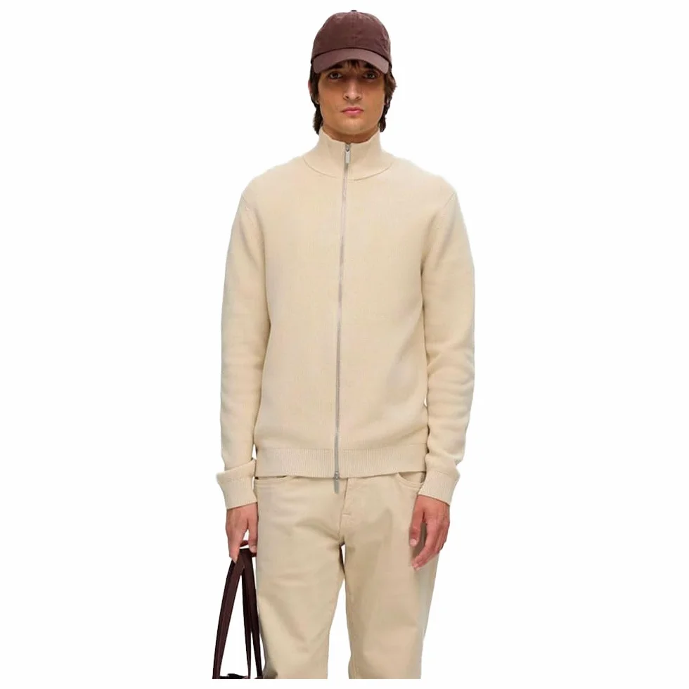 SELETED HOMME Męska kurtka z dzianiny SLHDANE LS Knit Structure Full Zip Oatmeal, rozmiar L, owsianka, L