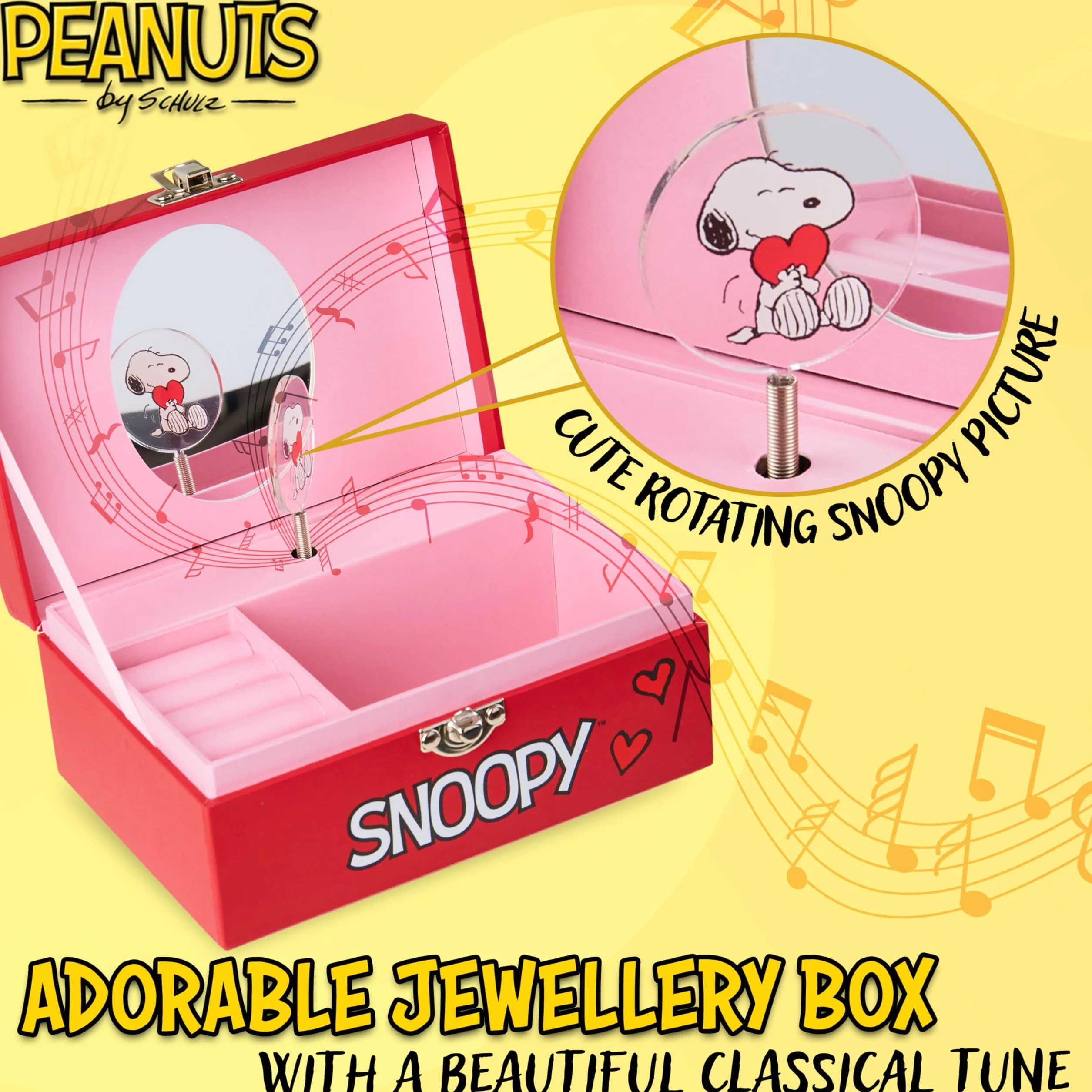 Peanuts Snoopy Muzyczna skrzynka na biżuterię dla dziewczynek z przegródkami - Prezenty dla dziewczyn