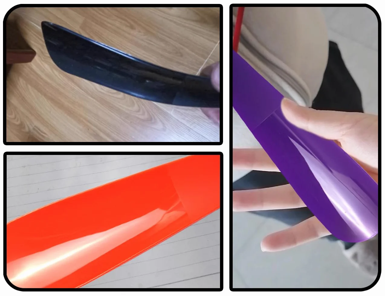 KAPSING 4 łyżki do butów, plastikowe, trwałe, przenośne, zestaw mini ściągaczy do butów, zaprojektowane do różnych butów, kozaki do wszystkich rozmiarów stóp (czarny, pomarańczowy, fioletowy i