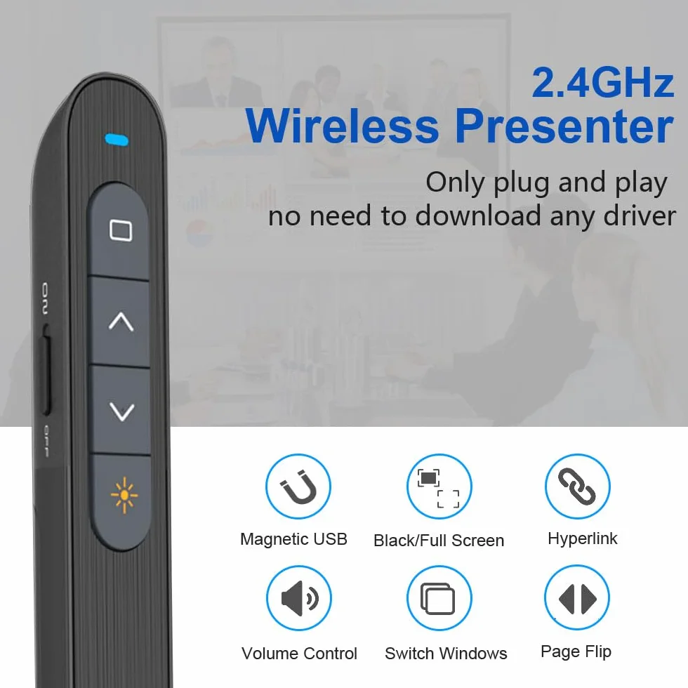 Clicker do prezentacji dla pilota programu PowerPoint, głośność hiperłącza bezprzewodowy prezenter zdalny wskaźnik prezentacji, zdalny przycisk prezentacji USB Slide Advancer PPT Clicker dla laptopa