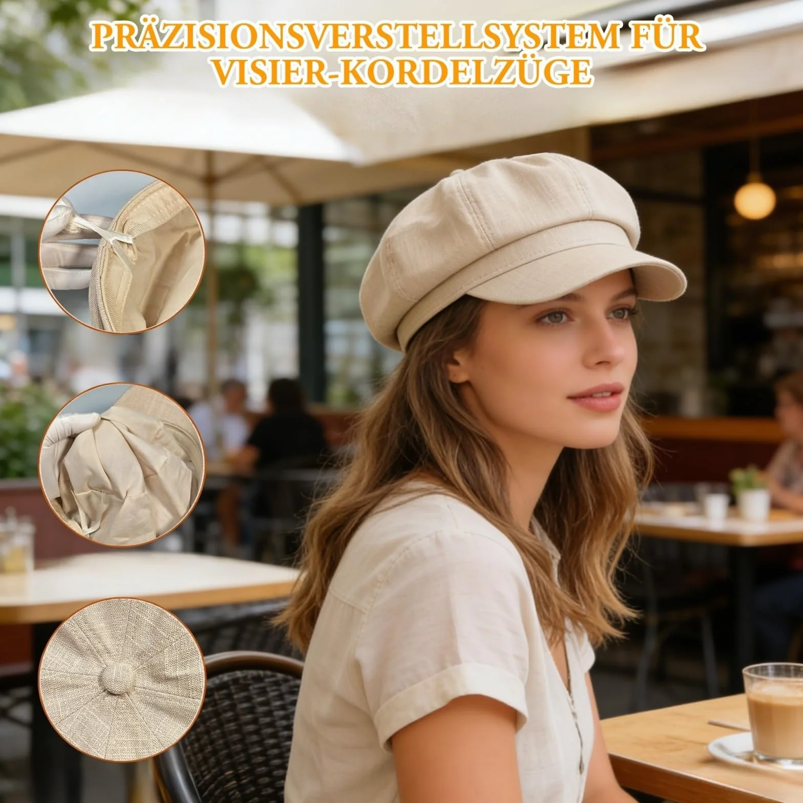 Czapka balonowa damska z daszkiem, beret z bawełny i lnu – vintage, oddychająca, lekka czapka beret na każdy dzień