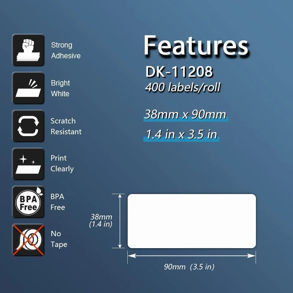 BETCKEY Compatible Address Label Replacement for Brother DK-11208, 38mm x 90mm [1 Roll/400 Labels]