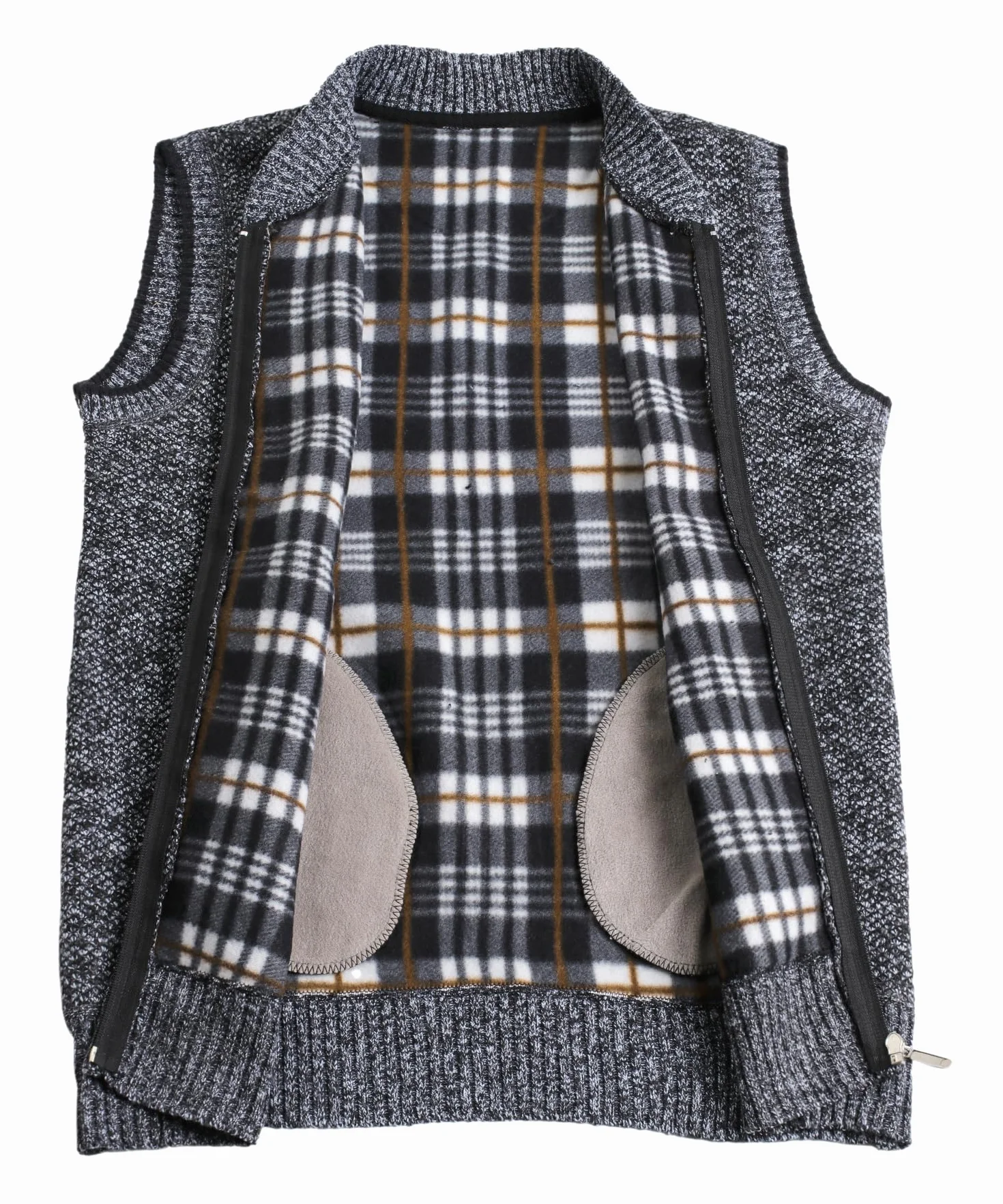 Męski dzianinowy kardigan bez rękawów, zamek błyskawiczny, dekolt w serek, kamizelka, klasyczny sweter z dzianiny, kamizelka slim fit, kurtka, topy z kieszeniami