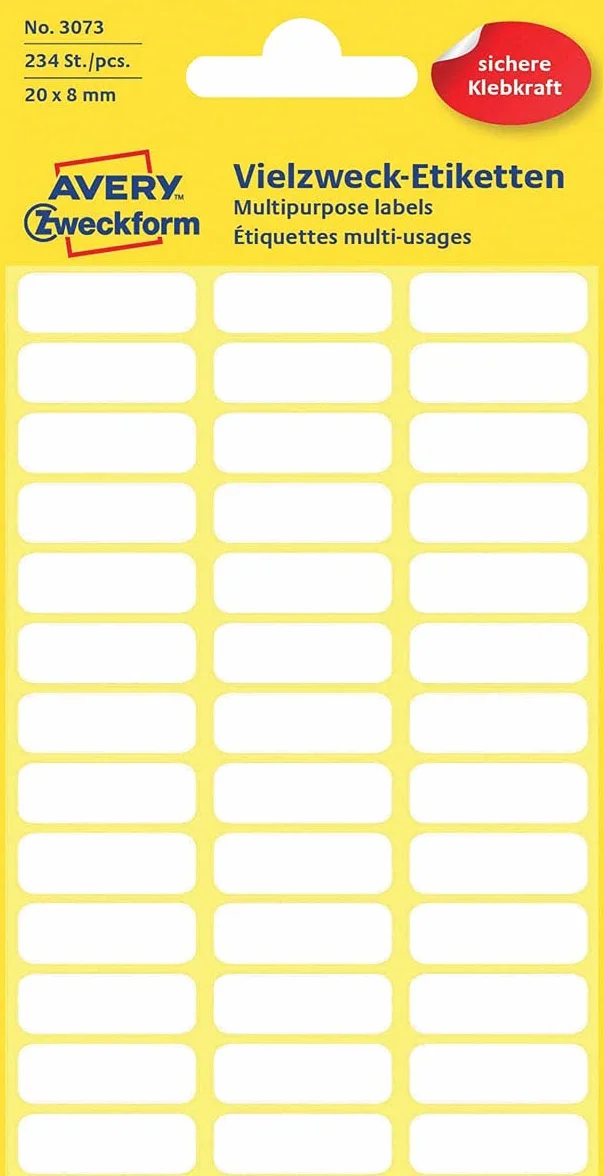 Avery Zweckform 3073 Mini Etykiety Organizacyjne, Białe 20 X 8 Mm, 234 Sztuk/6 Arkuszy