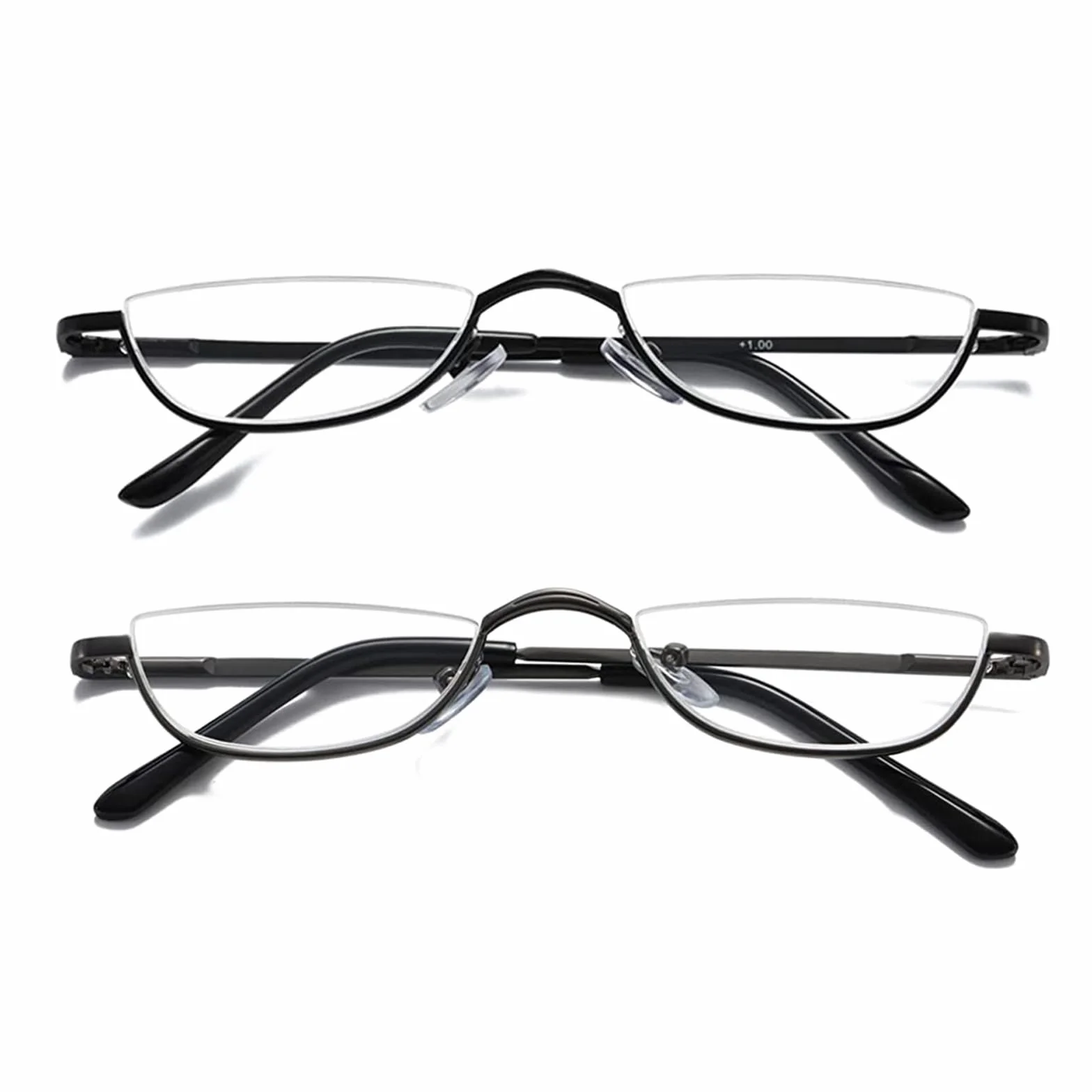 Hubeye Metalowe okulary do czytania z półksiężycem dla kobiet i mężczyzn sprężynowe zawiasy małe okulary do czytania