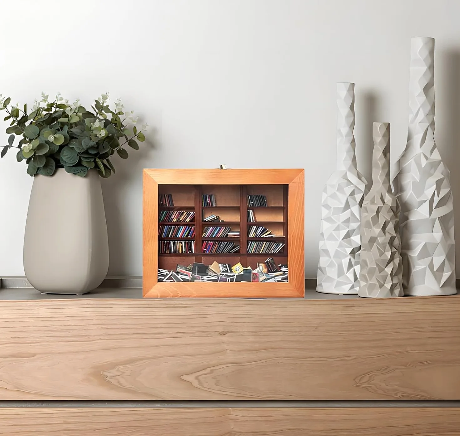 Miniaturowy regał na książki do domku dla lalek, regał na książki z drewna, dla miłośników książek, kreatywne ornamenty przeciw lękom, prezent do redukcji stresu