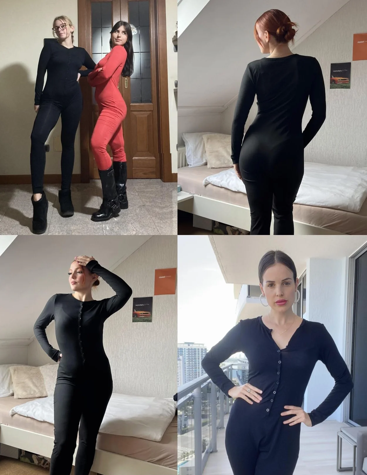 Ekouaer Damski kombinezon z guzikami z długim rękawem jednoczęściowa piżama jednoczęściowa długi śpioszki piżama body bodycon, czerwony, M, Czerwony, M