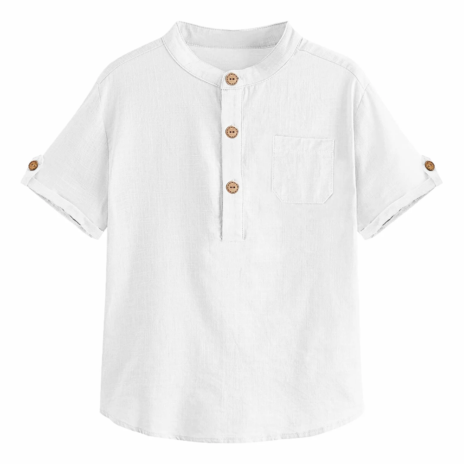 Haloumoning Chłopięca koszula z krótkim rękawem Henley Shirt Button Up bawełna topy casualowa koszula z kieszenią na piersi