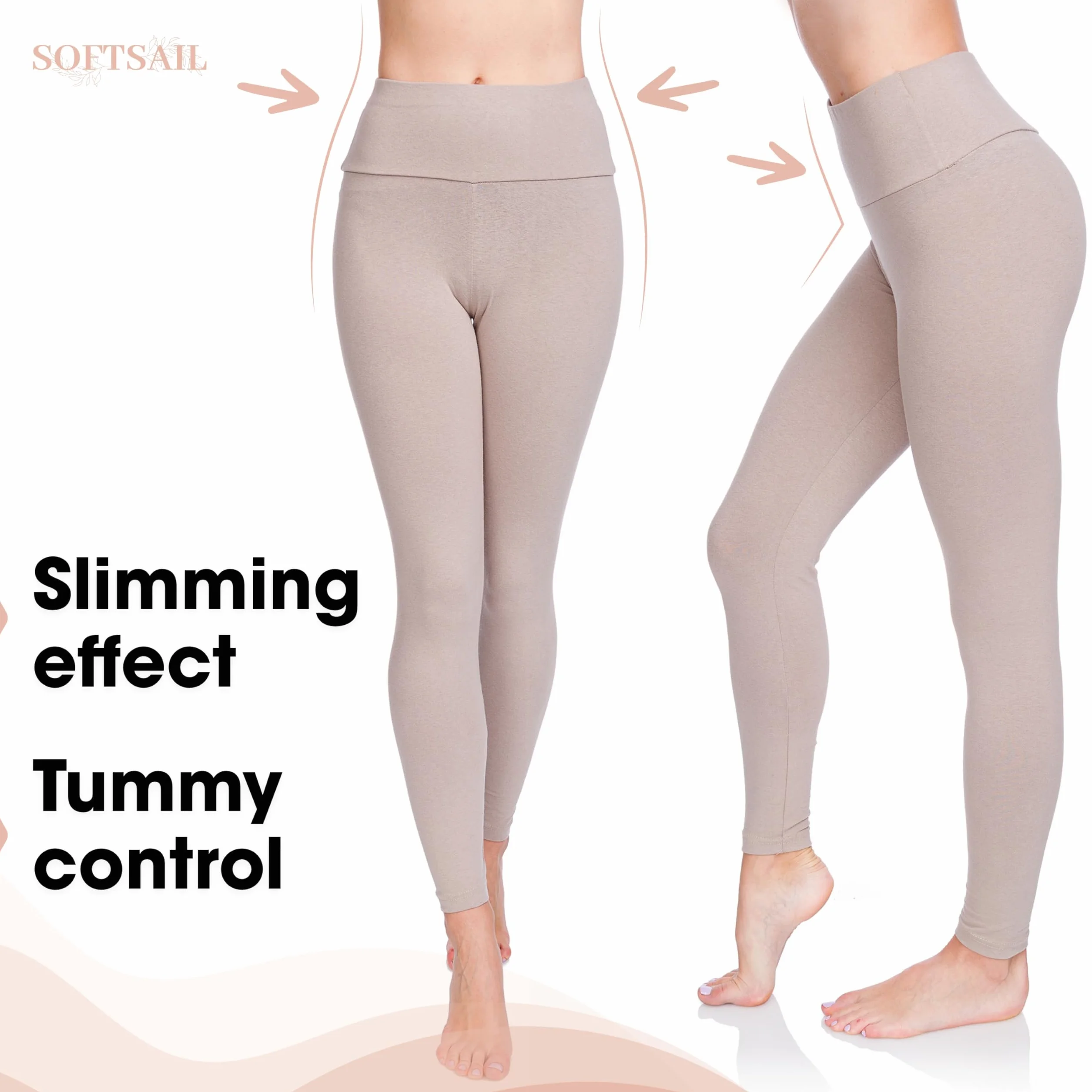 SOFTSAIL Damskie bawełniane legginsy z wysokim stanem, wysoka talia, kontrola brzucha, do uprawiania sportu, na siłownię, do jogi, na fitness, elastyczne spodnie LWP