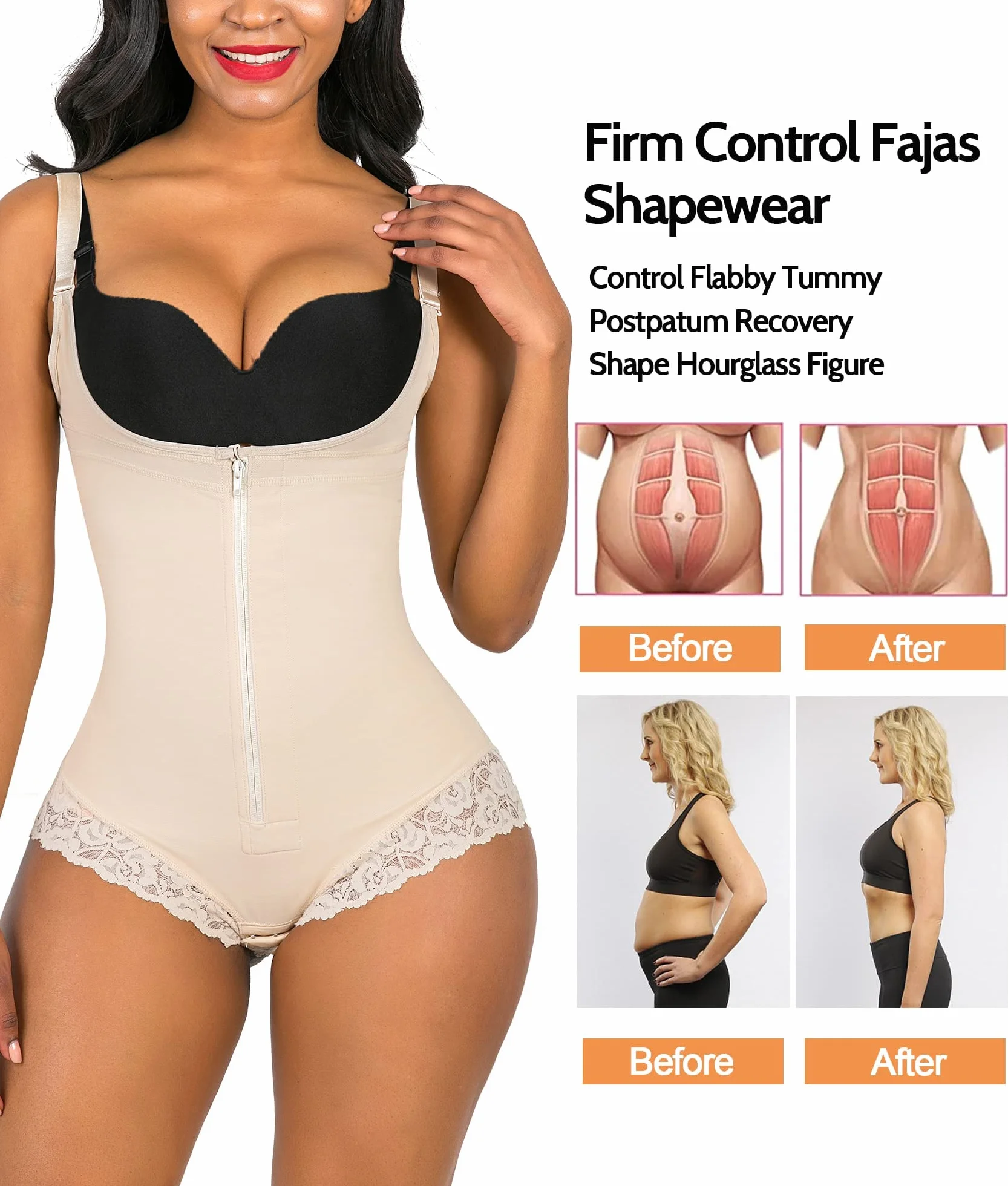 SHAPERX Damski kombinezon modelujący figurę Fajas Body Shaper brzuch wyszczuplający sylwetkę