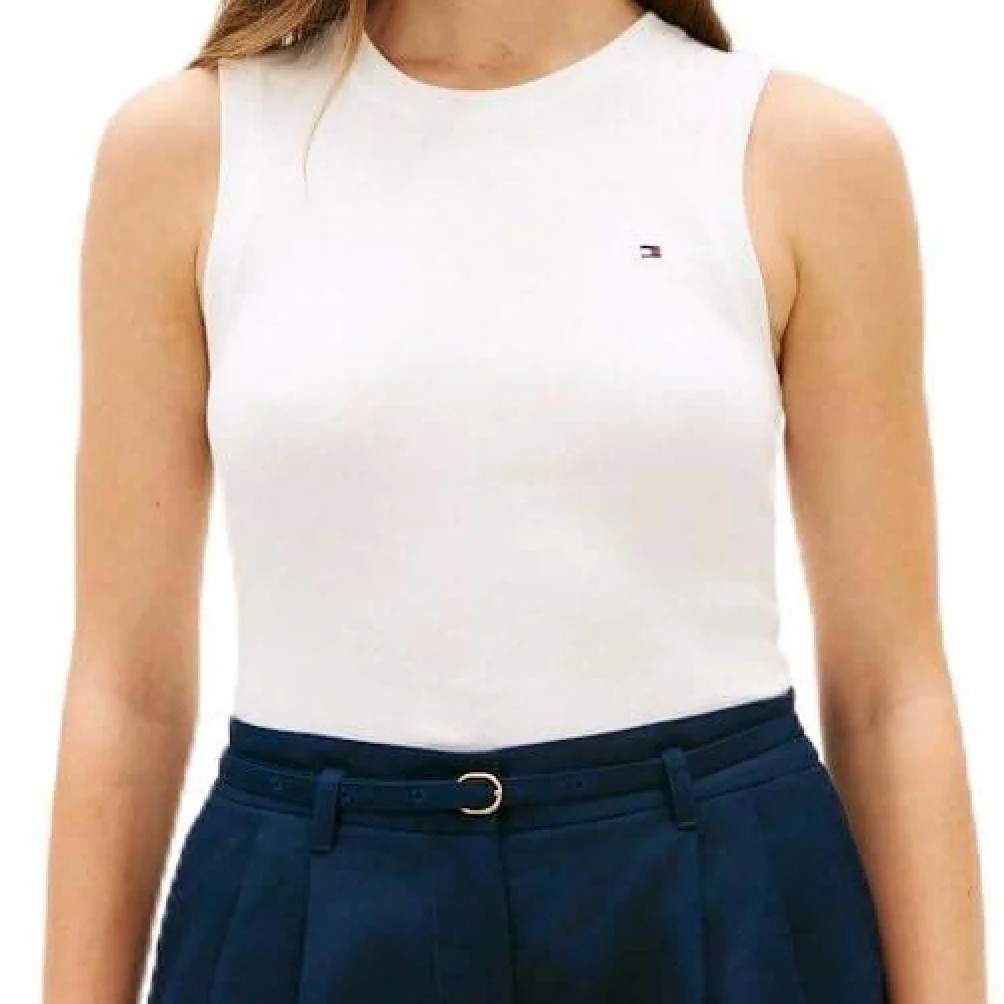 Tommy Hilfiger Damska koszulka bez rękawów Slim Cody C-Nk WW0WW47806, biały, L