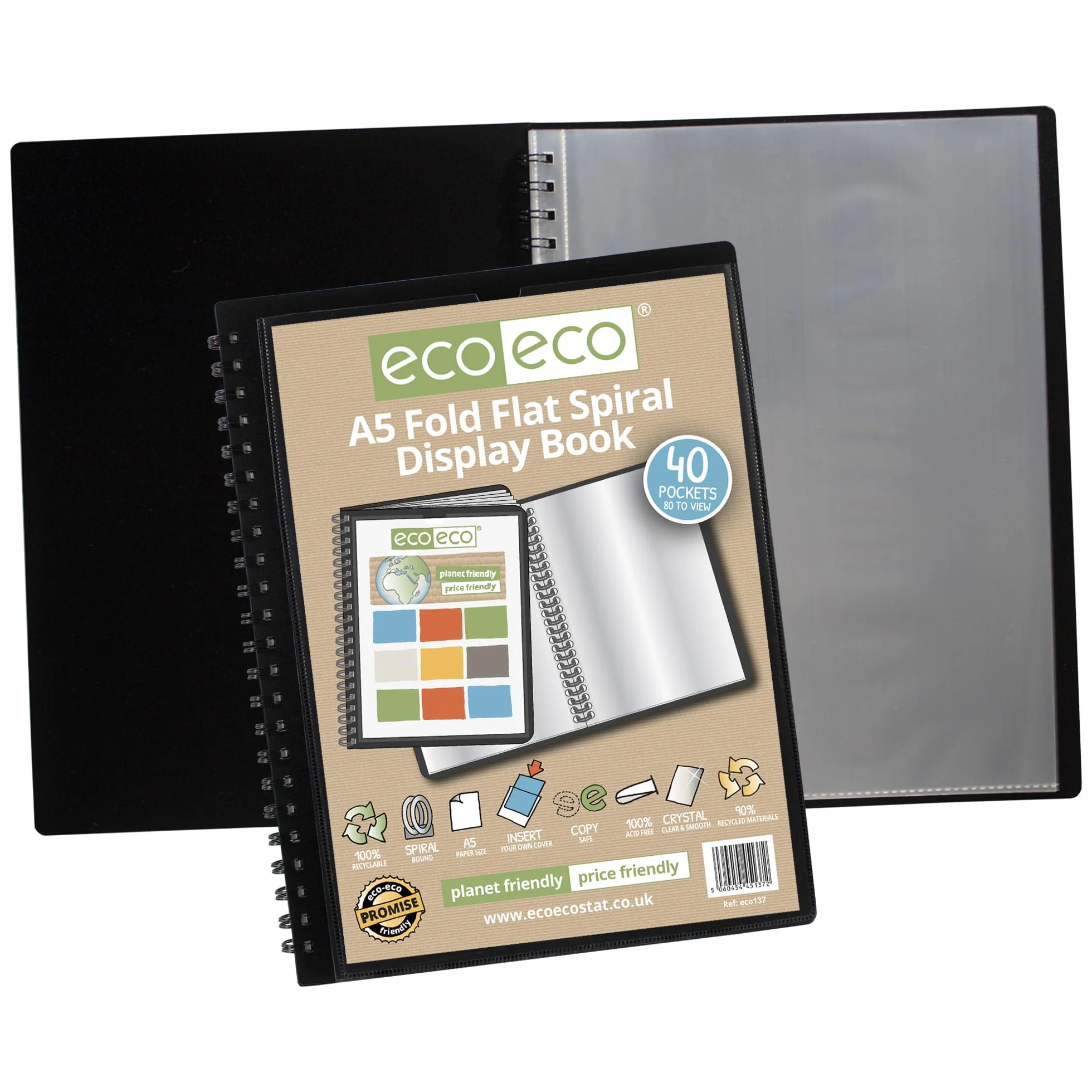 eco-eco eco137x2 książka ekspozycyjna w 50% z recyklingu, 40 kieszeni, składana spirala, 2 sztuki, A5