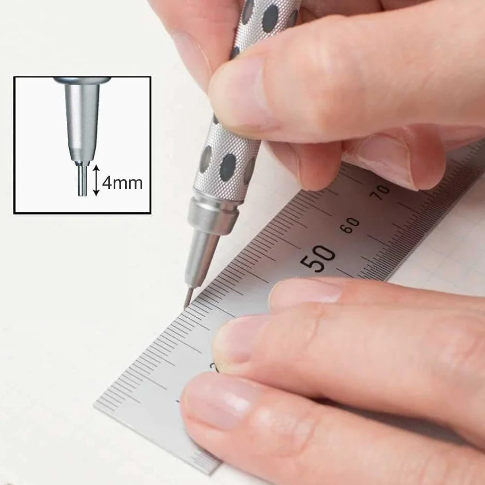 Pentel PG1017C PG1017-C GraphGear1000 ołówek automatyczny, grubość kreski 0,7 mm, obudowa ze stali nierdzewnej ze wskaźnikiem twardości, podwójna strefa chwytu, w pełni opuszczana prowadnica wkładu 4