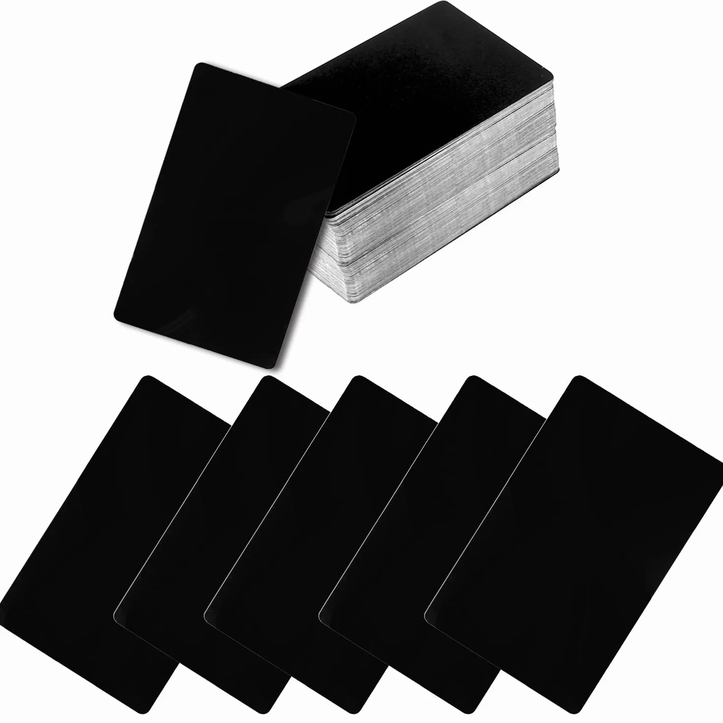 100 Szt Puste Metal Business Cards, MaehSab 0.2mm Aluminum Laser Engraved Czarna karta nazwa, Metalic Biuro nazwa Cards DIY Gift, VIP Cards DIY (86 x 54 mm)