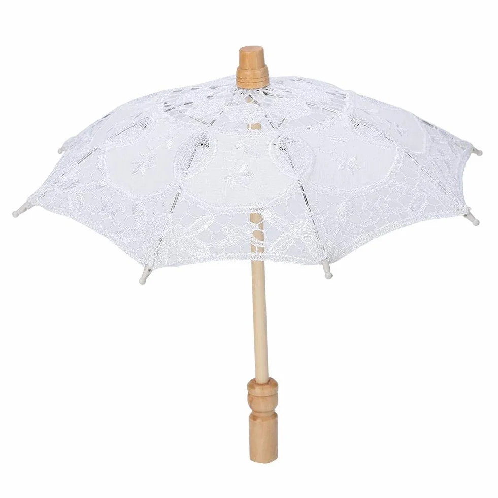 Koronkowy kwiat parasol, ręcznie wykonany haft parasol ślubny panna młoda fotografia parasol dziecięcy parasol (S-biały)