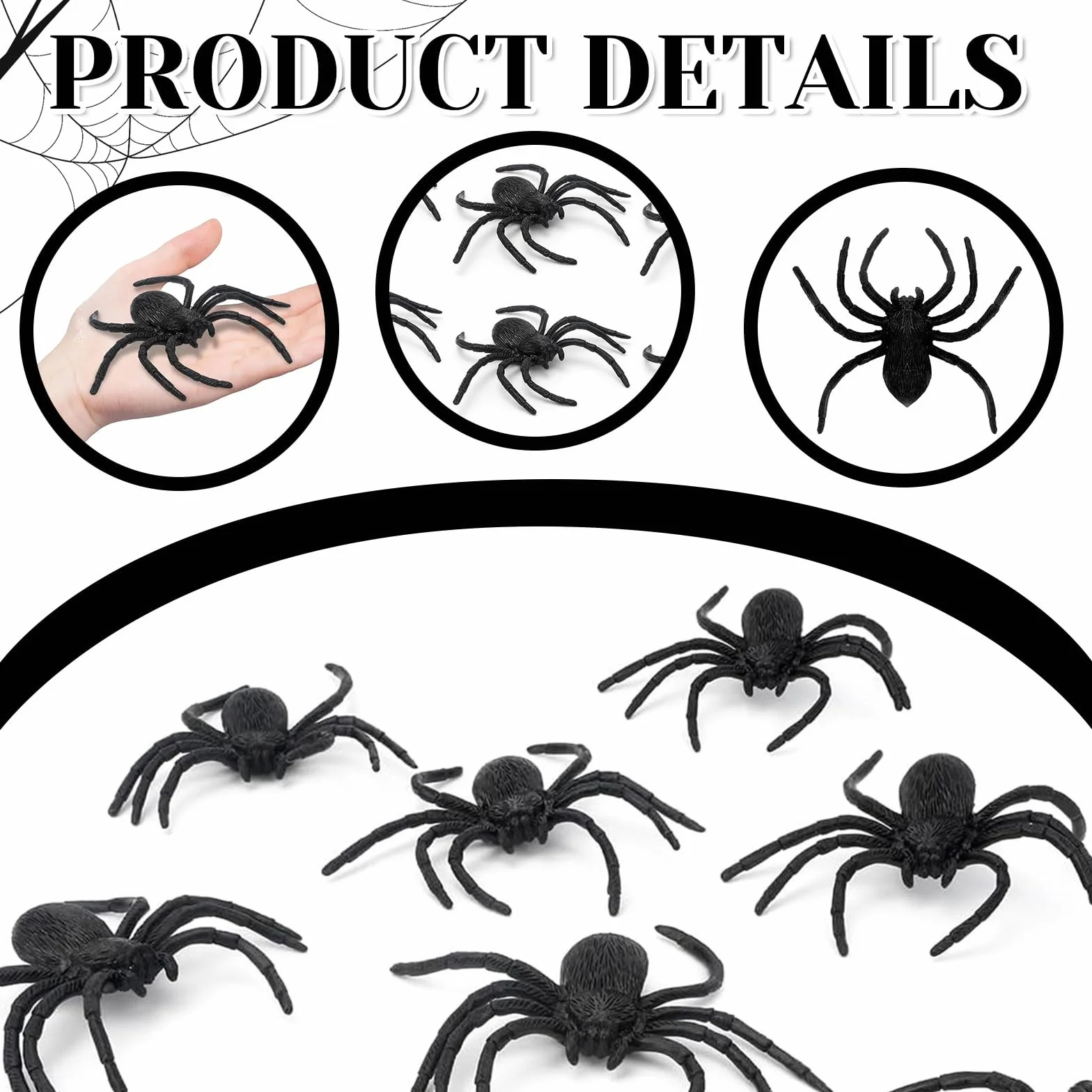 8 sztuk plastikowych pająków, dekoracje na Halloween, pająki na Halloween, sztuczne pająki, czarne duże pajęczyny, realistyczne rekwizyty do sztuczki, przerażające