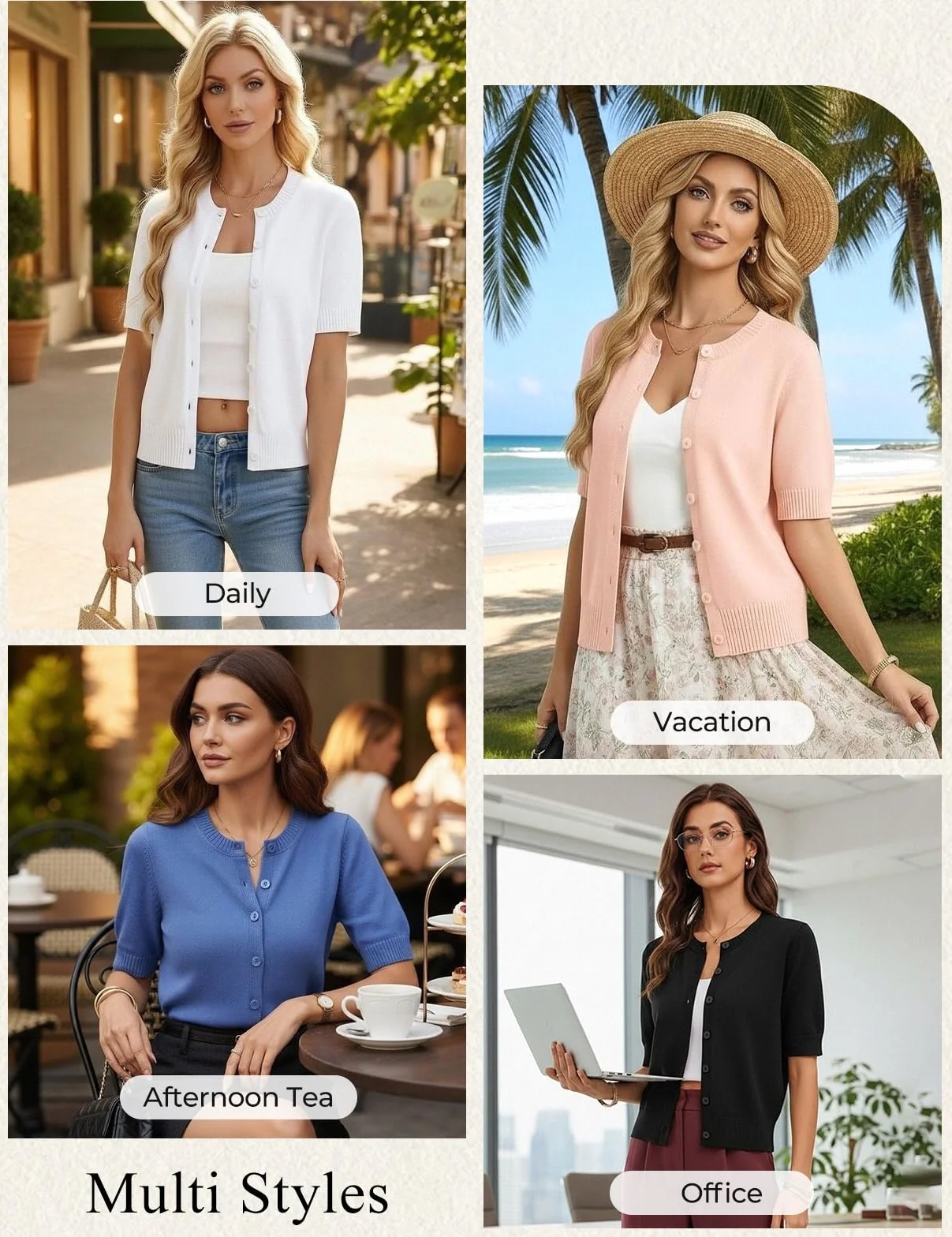 GRACE KARIN Letnie kardigany dla kobiet UK, damska lekka marynarka z guzikami Caridgan, vintage casualowa marynarka bolerko