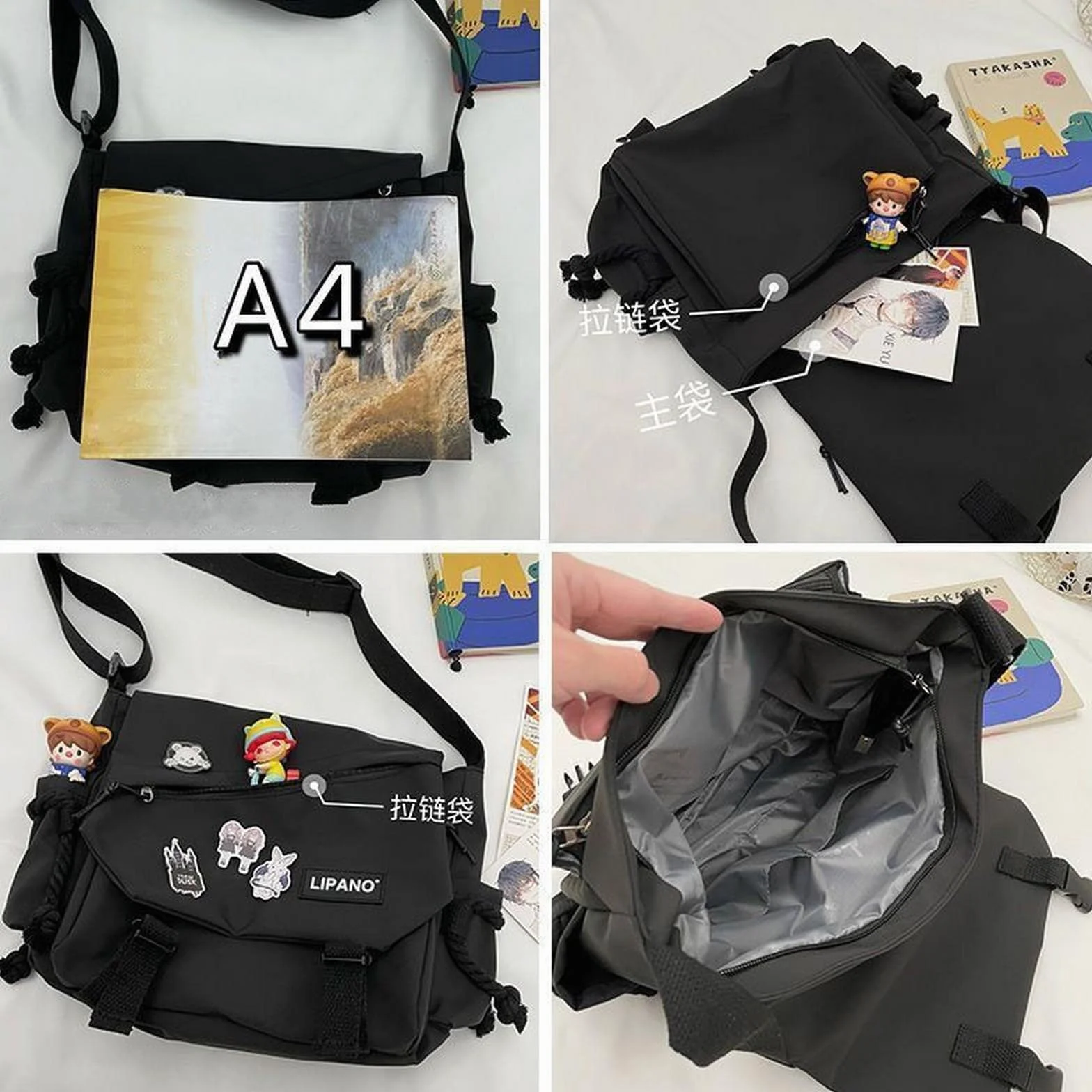 MOGSA Szkolna torba na ramię nylonowe torebki torba na ramię duża pojemność torby crossbody dla nastolatków dziewcząt mężczyzn harajuku torba kurierska studenckie torby szkolne worek