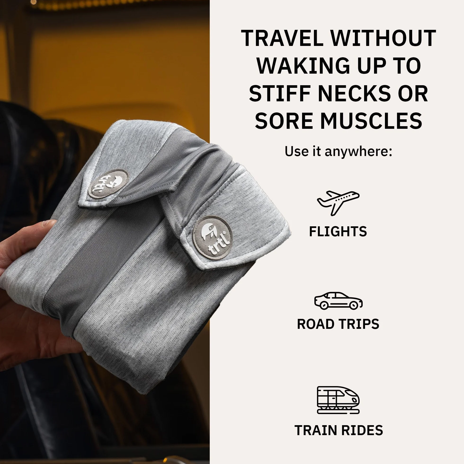 trtl Travel Pillow Plus Szary | Regulowana wysokość poduszki podróżnej do samolotu i samochodu | Oszczędzająca miejsce poduszka podróżna | Nadaje się dla wszystkich rozmiarów ciała