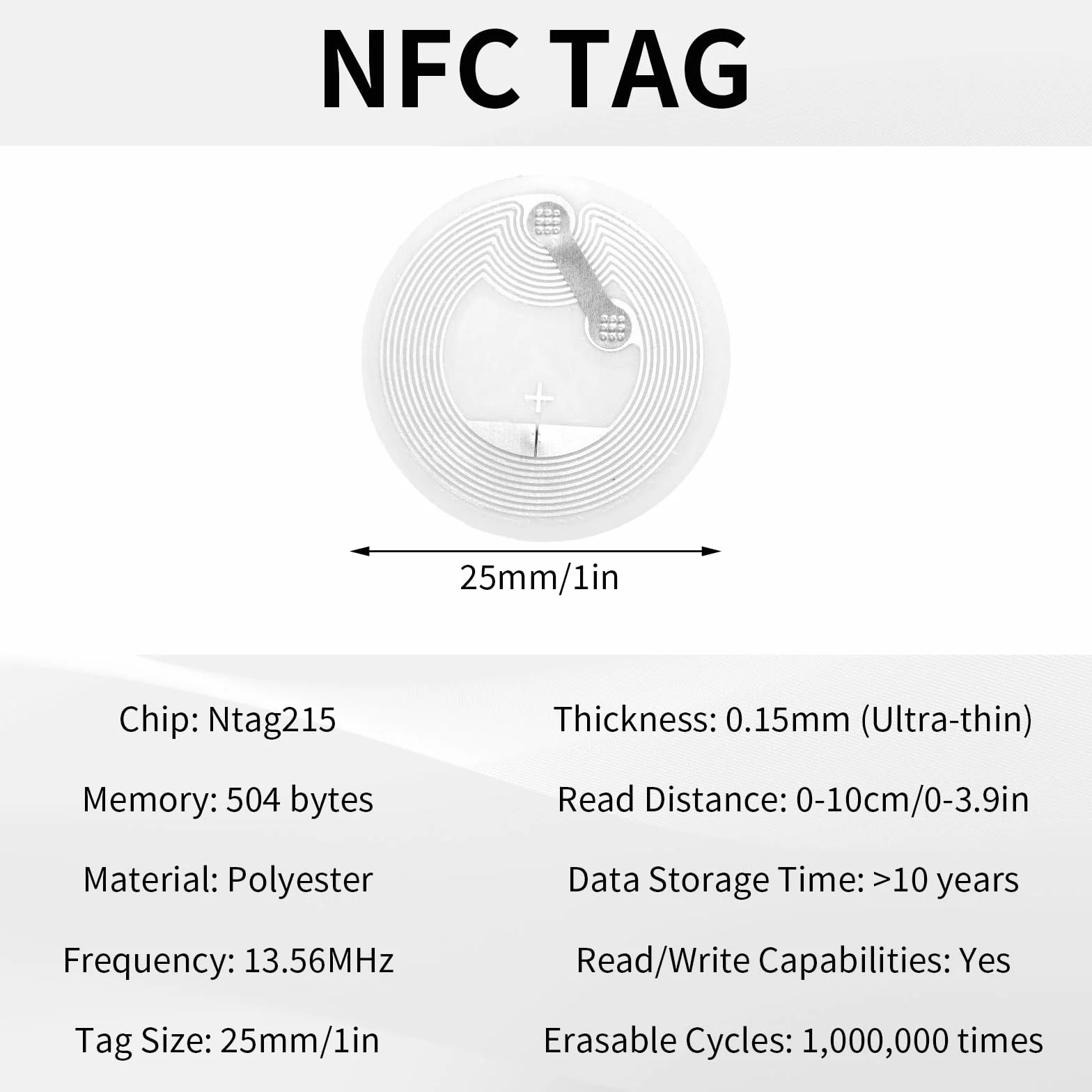 30szt Naklejek NFC, 25mm Przezroczyste Etykiety PET z Chipem 215 504-Bajtowe Etykiety Samoprzylepne Wielokrotnego Zapisu Kompatybilne ze Wszystkimi Smartfonami i Urządzeniami z Obsługą NFC
