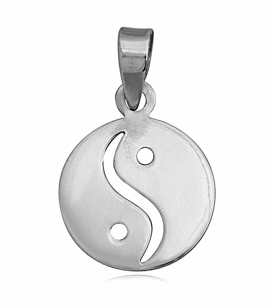 Biżuteria zawieszka Yin Yang okrągła 18 x 15 mm, srebro wysokiej próby 925, nowoczesny talizman dla harmonii równowagi szczęście