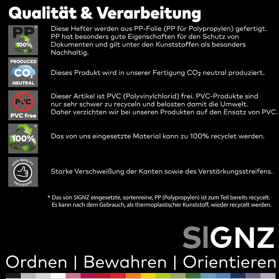 SIGNZ Segregator zaciskowy DIN A4, 5 sztuk, czarny, na 60 arkuszy, neutralny pod względem emisji CO2, wyprodukowano w Niemczech