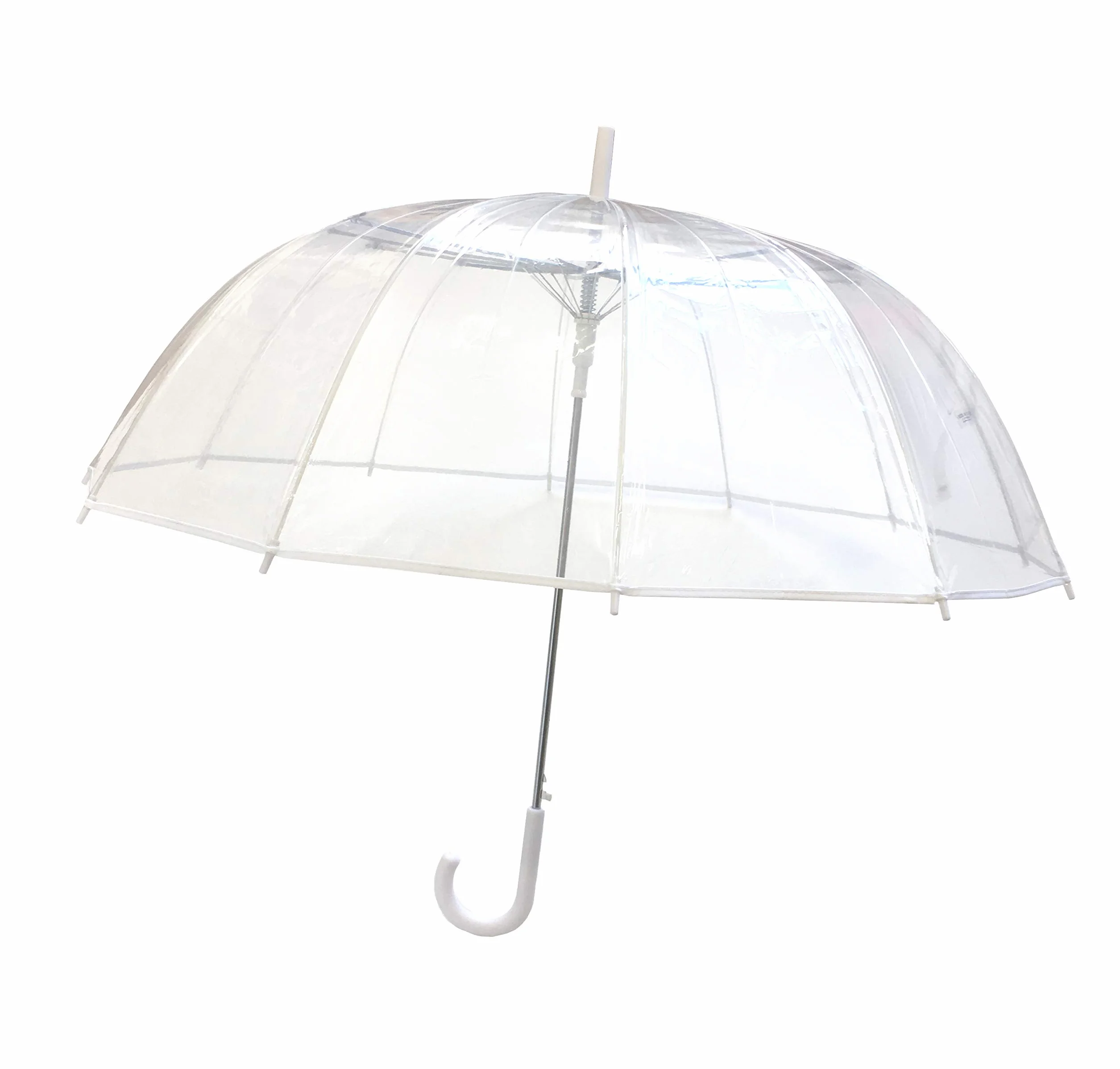 Duży parasol SMATI z przezroczystą laską - Wiatroodporny; 12 lasek z włókna szklanego; Średnica=40 cali; Automatyczne otwieranie; Parasol mieszany; Biały kolor obramowania.