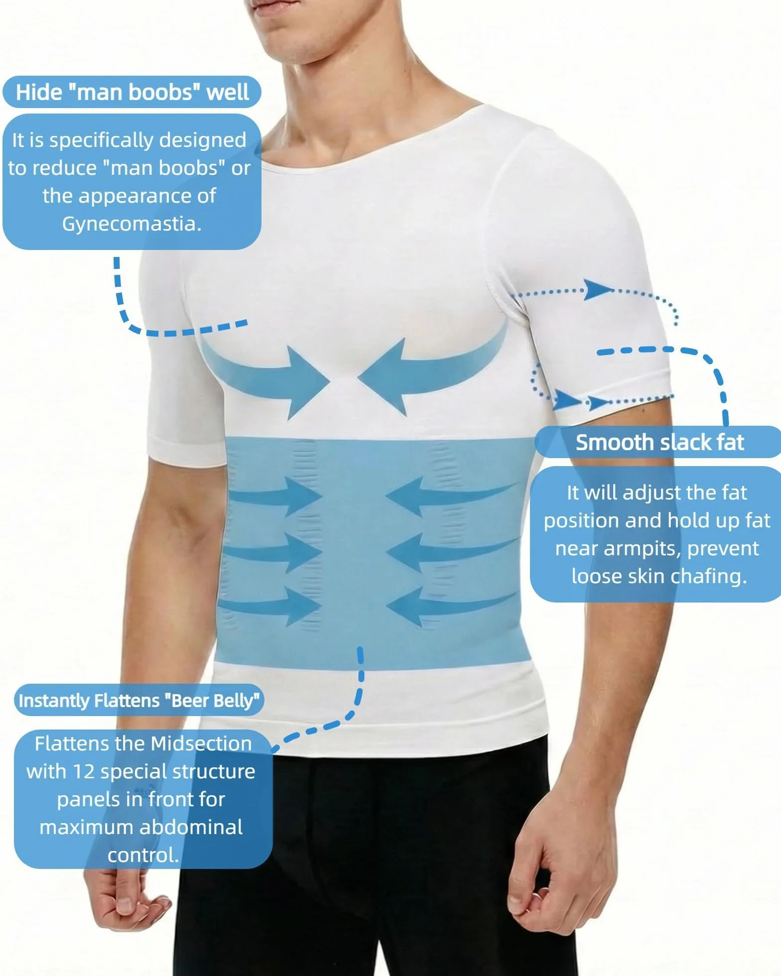 KOCLES Męska koszulka modelująca sylwetkę kompresyjna chłodząca bielizna modelująca podkoszulek Mężczyźni Mens Body Shaper Compression Cooling T Shirt Shapewear Undershirt