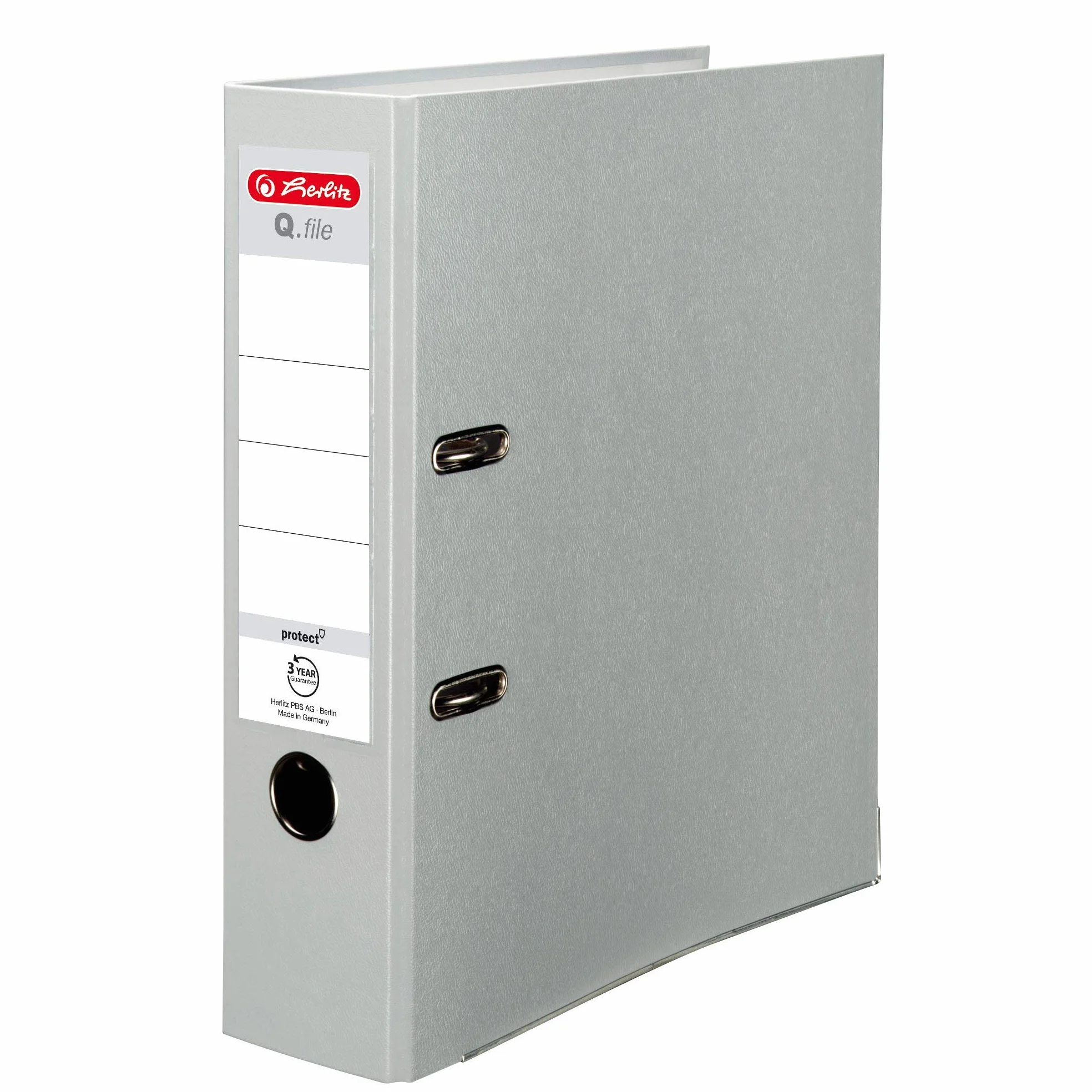 Herlitz Segregator Q.file | Grzbiet 8 cm | Powelkany Folią PP | Organizer Biurowy na Dokumenty A4 | Wymienna etykieta | Mechanizm dźwigniowy z listwą dociskową | Mieści 600 Kartek | popielaty