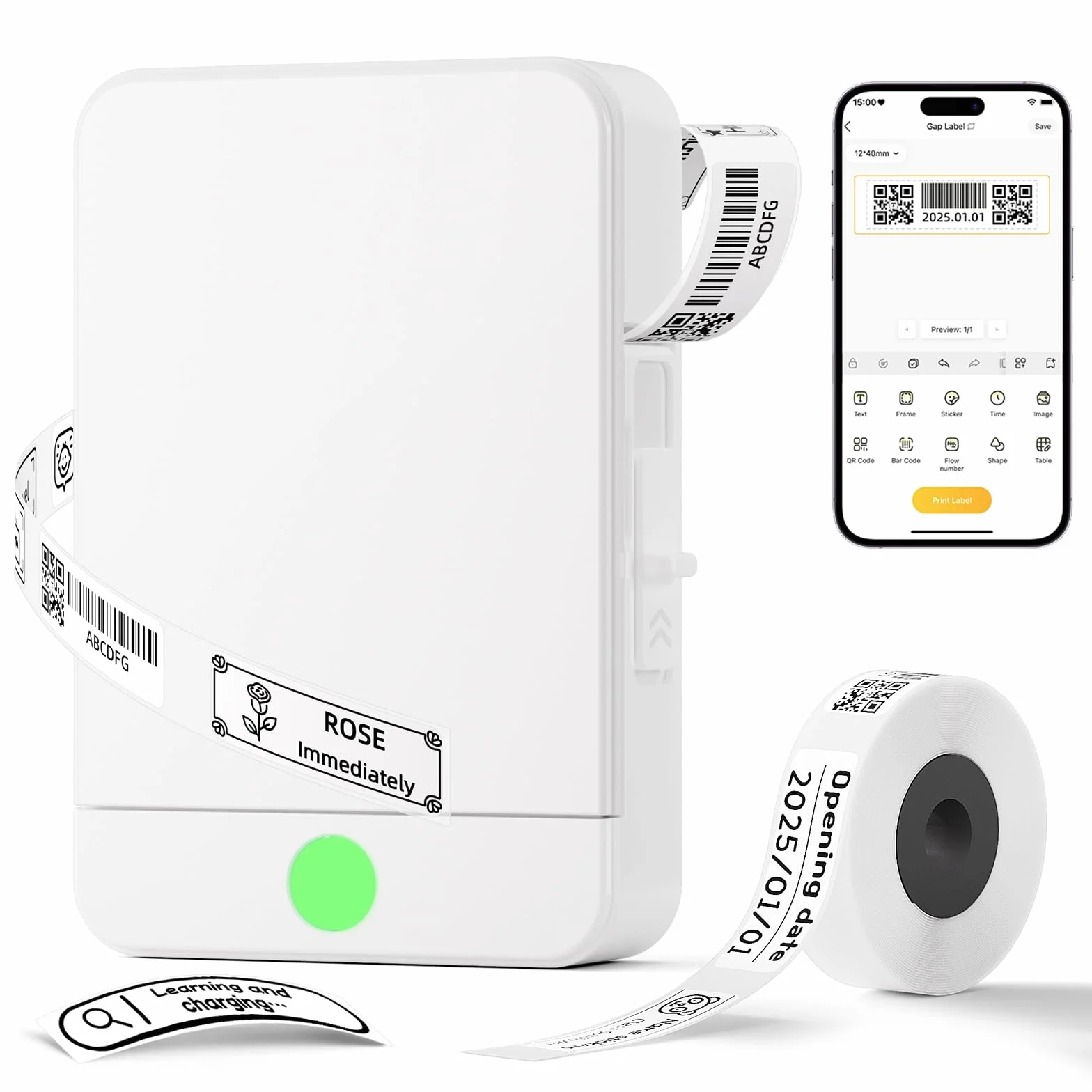 Mini przenośna drukarka etykiet Bluetooth drukarka termiczna z naklejkami, kompatybilna z systemami iOS i Android, drukarka naklejek odpowiednia do biura domowego, szkoły, sklepu