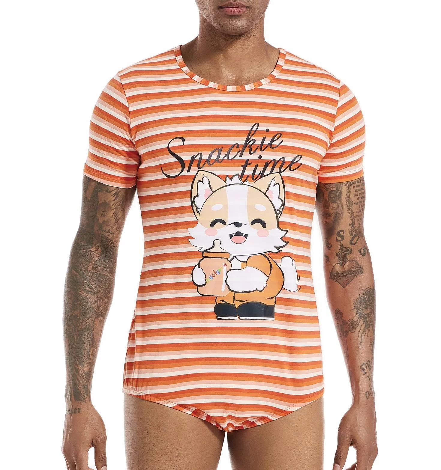 Landofgenie Mężczyźni Pidżama Bodysuit One Piece Rompers Krótki Rękaw Koszula Onesie Piżamy w paski
