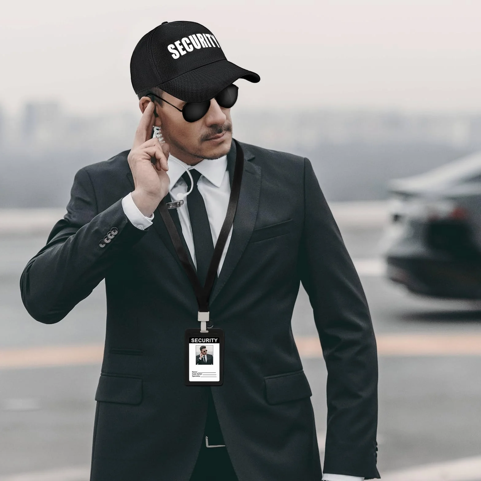 Zestaw kostiumowy, tajny agent, ochrona z okularami przeciwsłonecznymi, ucho, dowód osobisty, kapelusz, regulowany krawat dla mężczyzn i chłopców, Halloween, Cosplay, impreza, akcesoria