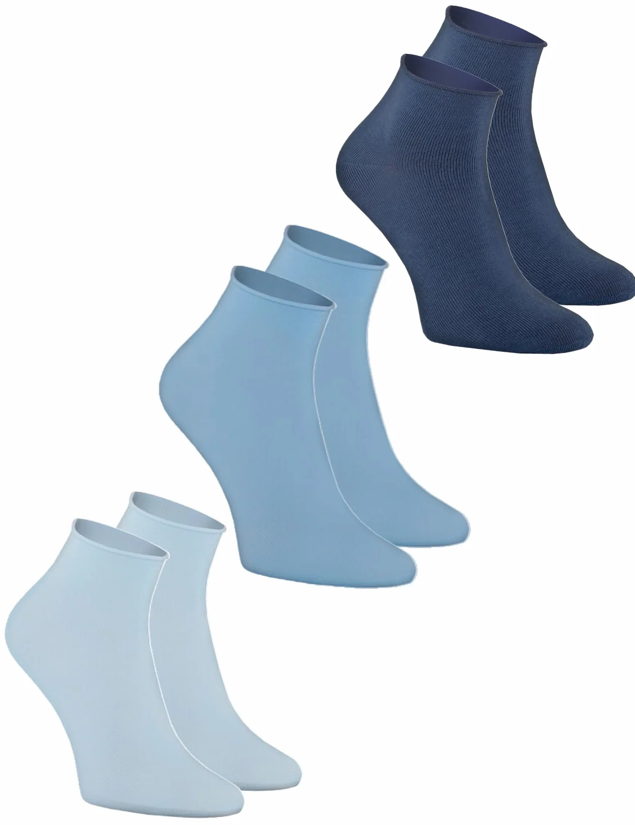 Rainbow Socks - Damskie bawełniane wygodne skarpety do kostek - beżowe, niebieskie, miętowe skarpety - 3 lub 5 par, 3 x niebieski, 39-41 EU