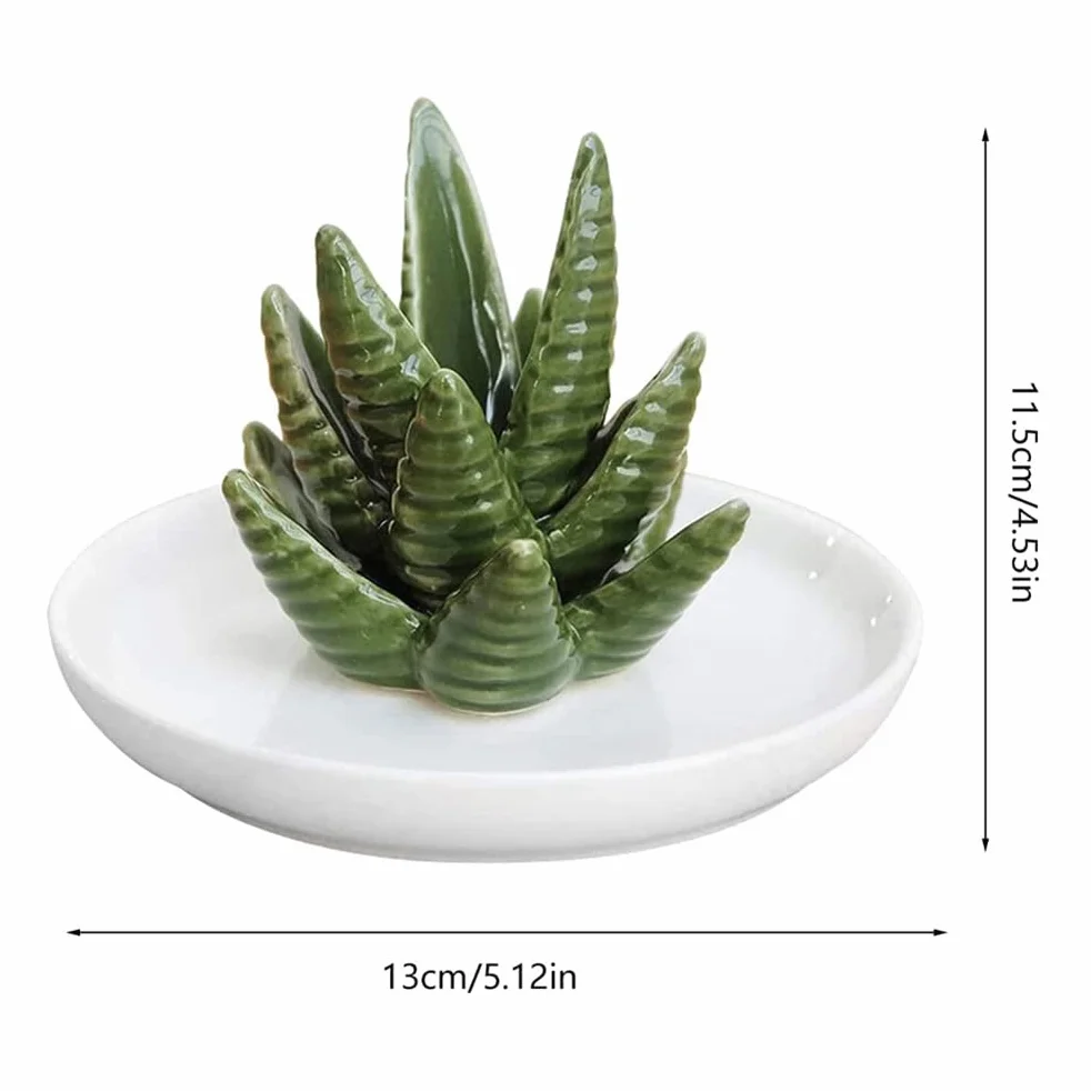 Aloes Ceramiczny Uchwyt na Pierścionek Danie, Uchwyt na biżuterię Pierścionki Bransoletki Kolczyki Zielony Soczysty Ozdoba Taca dla Kobiet Dziewczyn