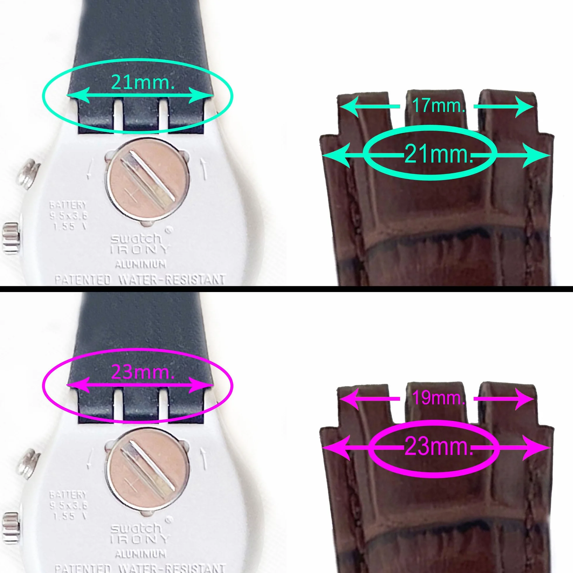 Paski do zegarkow skorzane Diloy kompatybilny z Swatch Irony i Scuba Skóra z grawerowanym Krokodylem Aligator 21-23mm Model 328