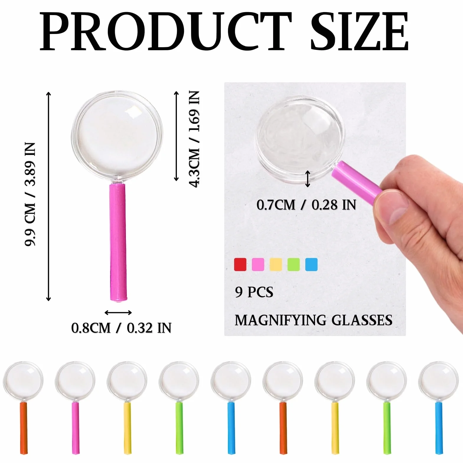 KEYRI 9 sztuk szkło powiększające dla dzieci, lupa do czytania przenośna plastikowa lupa mini ręczna lupa do czytania książek obserwacja hobby inspekcja dom szkoła (9)