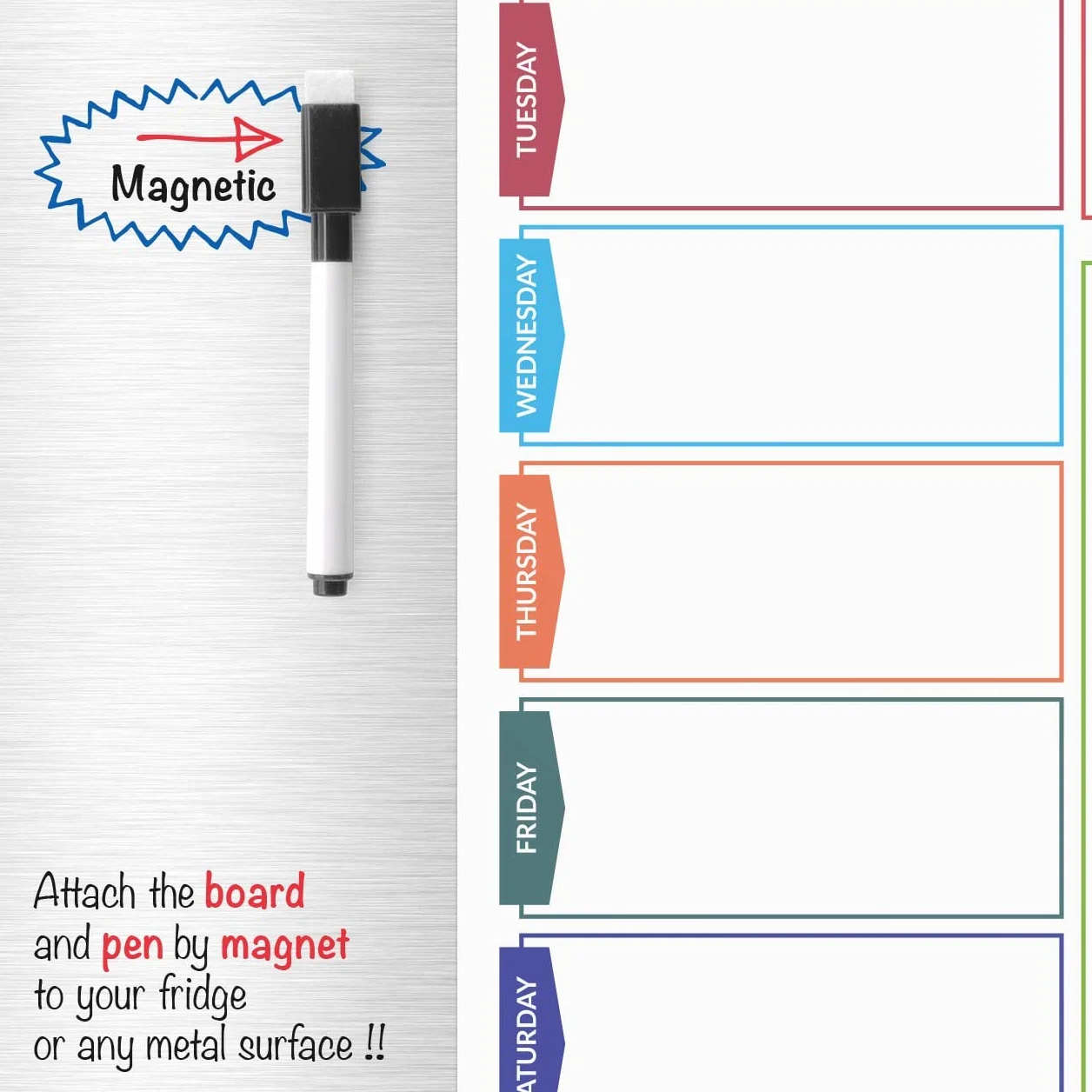 CKB Ltd Kolorowa magnetyczna tablica na lodówkę z markerem, biała tablica i długopis, magnetyczna tablica suchościeralna, tablica, kuchnia, biuro, notatki, duża tablica A3, dzienny planer posiłków