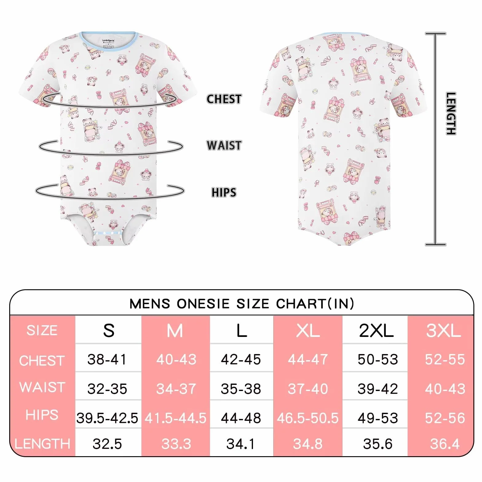 Landofgenie Męski kombinezon z krótkim rękawem Piżama z nadrukiem pandy bawełnianej