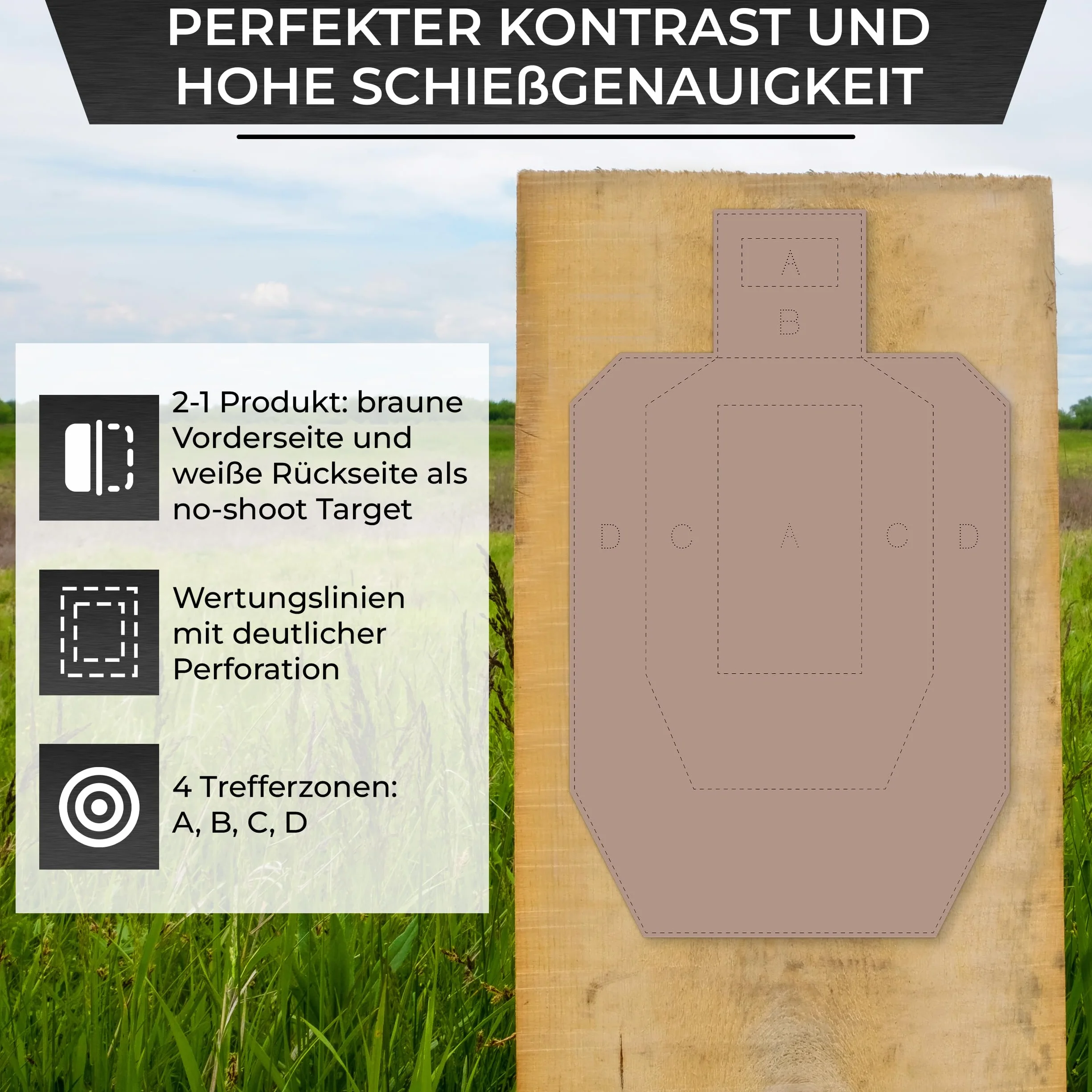 USPSA/IPSC Metric dysk do zawodów, tektura falista, brązowy/biały, format 46 x 76 cm
