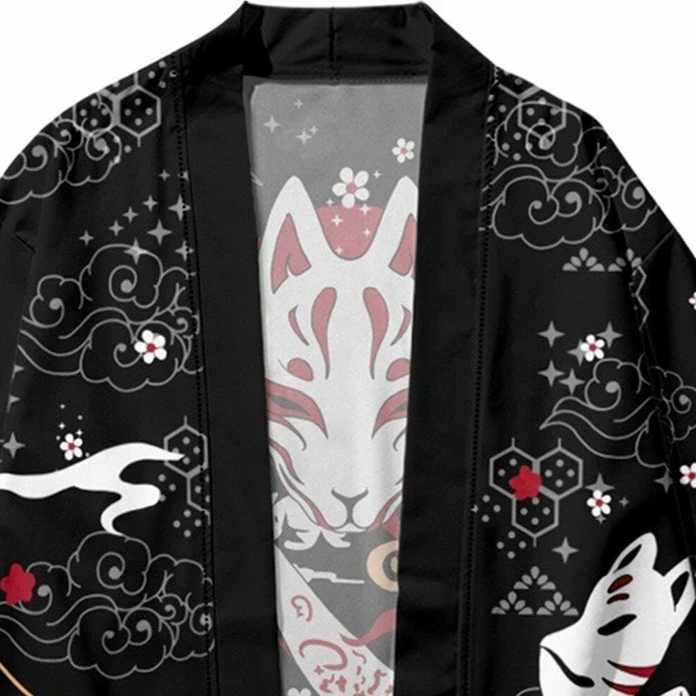 Letni Kreskowy Lis Drukowany Kimono Kobiety Mężczyźni Japoński Haori Streetwear Kardigan Yukata Cosplay Samuraj Streetwear