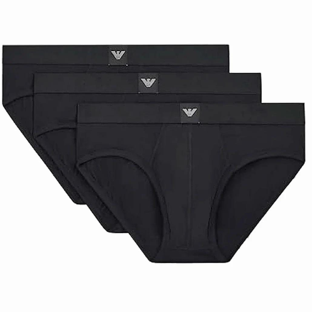 EMPORIO ARMANI Męskie Essential LOGOLABEL 3-pak, czarne, XL, Czarny, XL