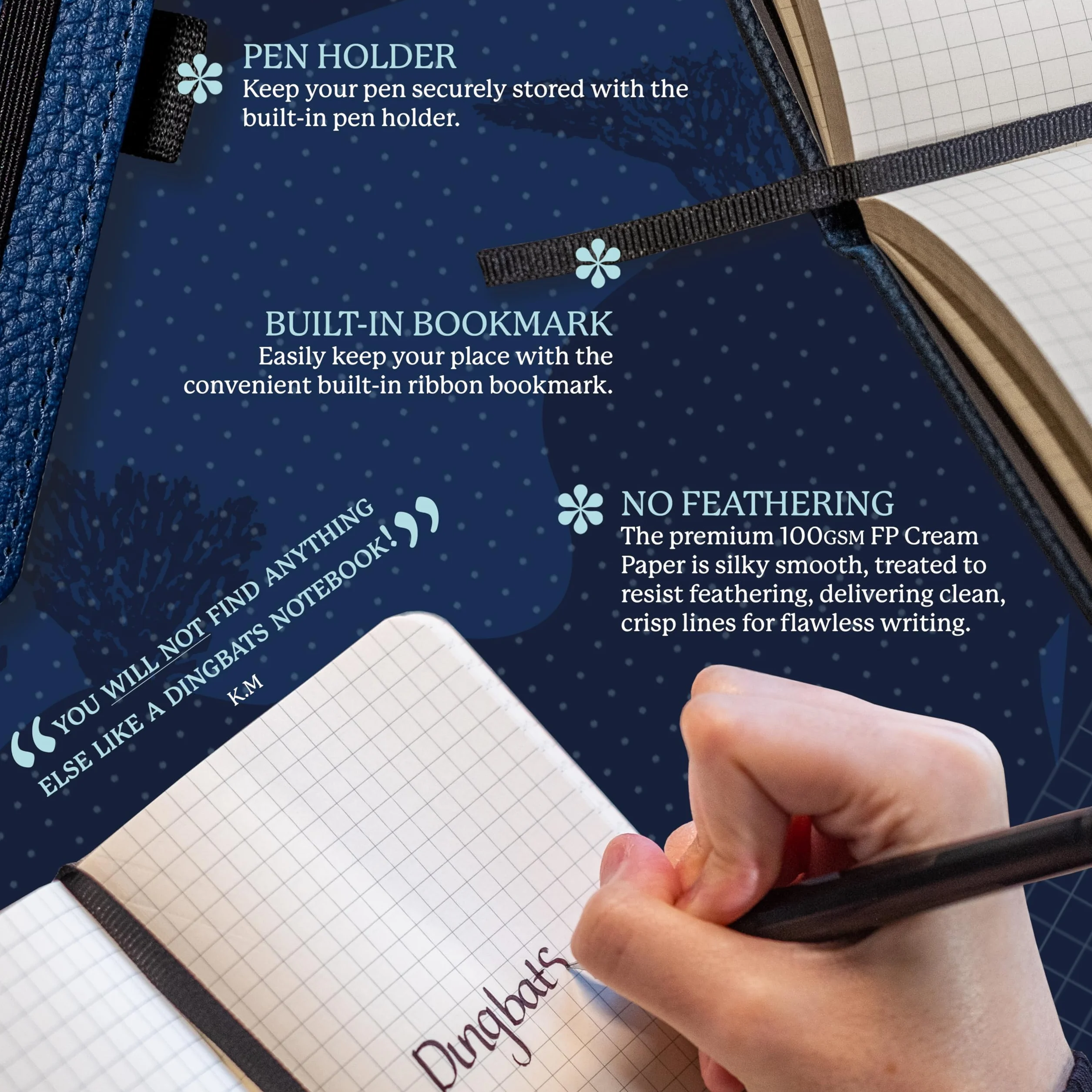 Dingbats* Notitieboekjes - Gelinieerd zaknotitieboek, Blauwe vinvis, A6 - Hardcover - Crème 100gsm inktbestendig papier
