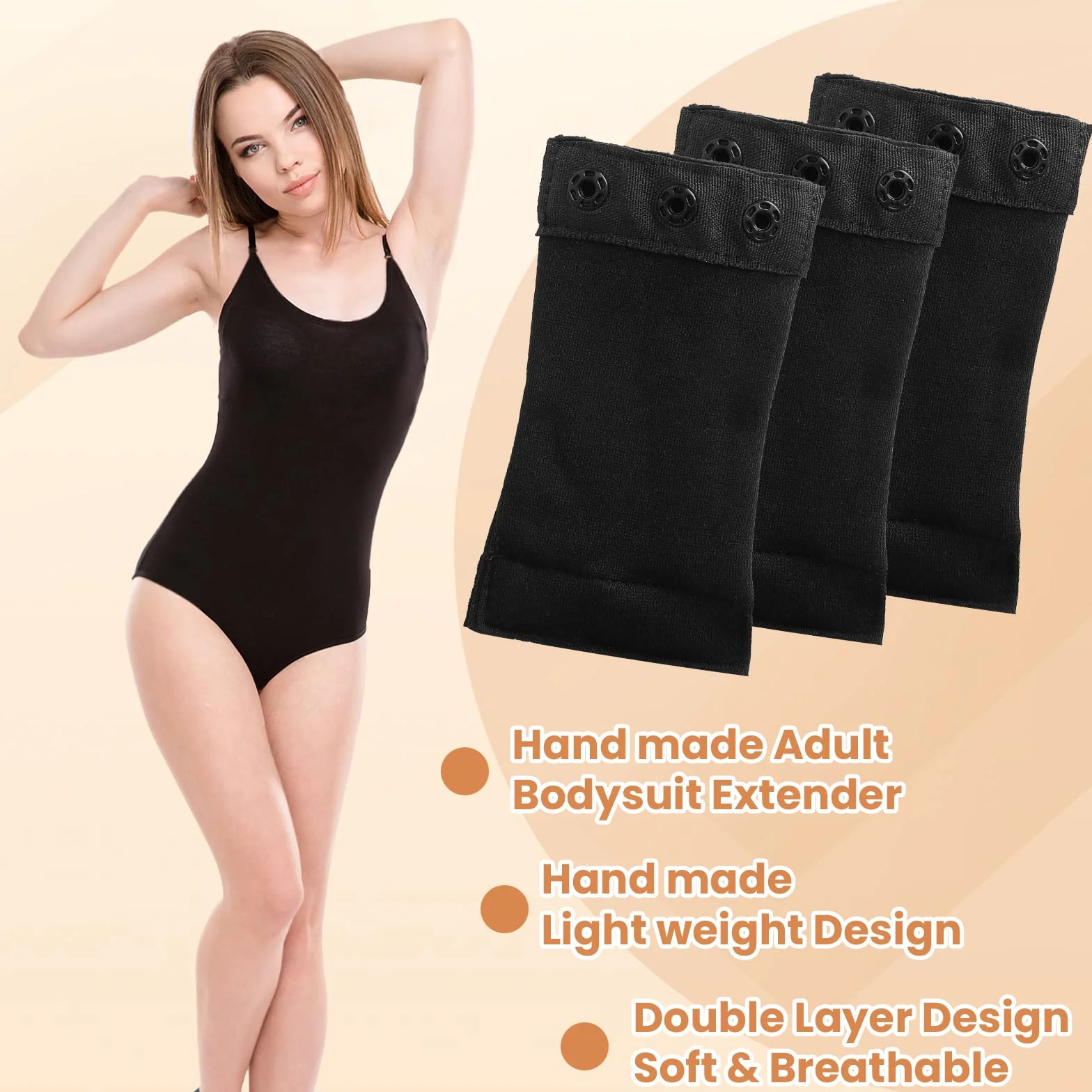 3 szt. Przedłużacz do body damskiego z 3 plastikowymi zatrzaskami, regulowany, do body redukcyjnych kobiet i modelujących sylwetki, kompatybilny z shapewear, czarne body i body damskie z długim