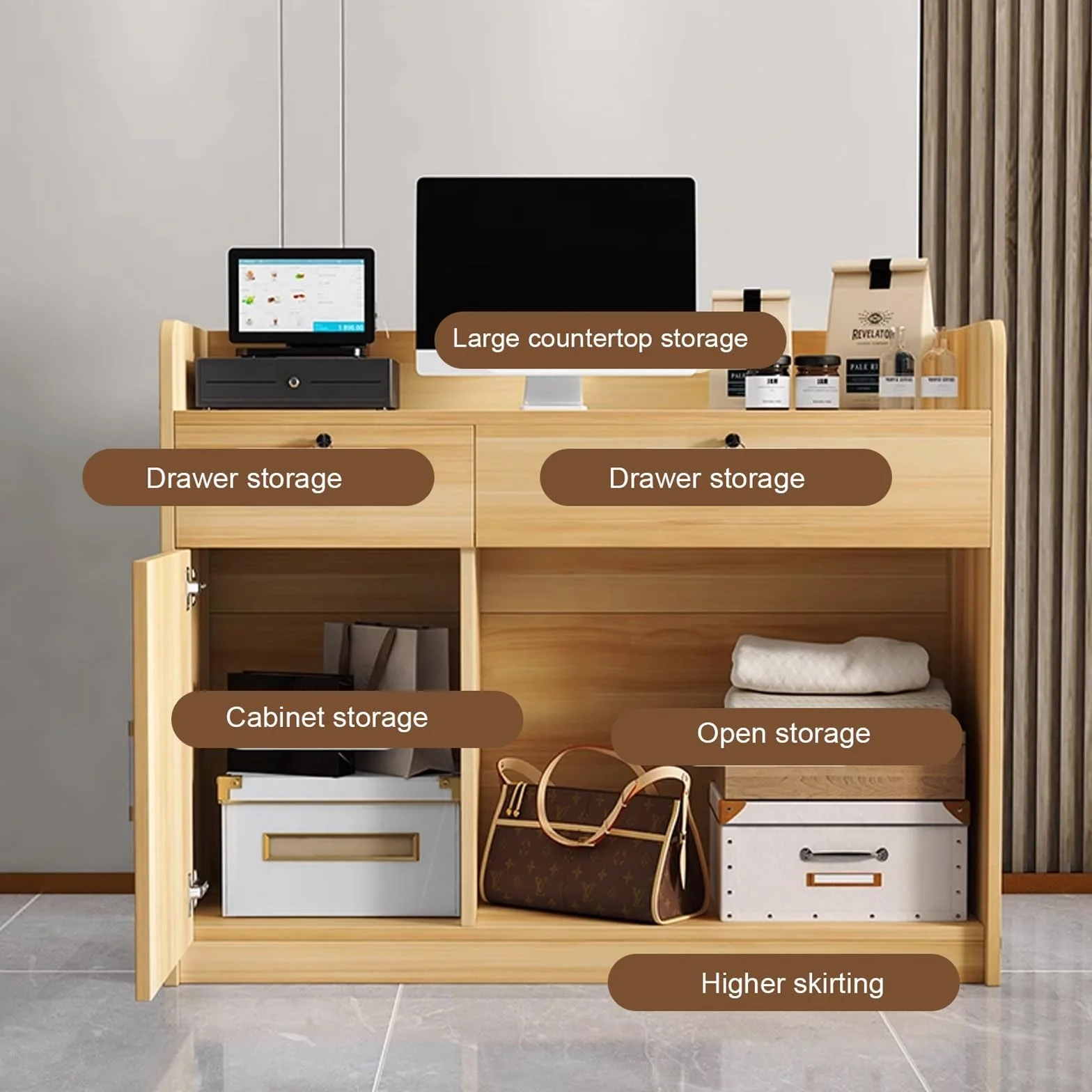 Front reception desk counter desk,Reception Desk with Lockable Drawers,Retail Counter with Cable Management Holes, Front Desk for Salon office(B3,L120cm/47.2in)