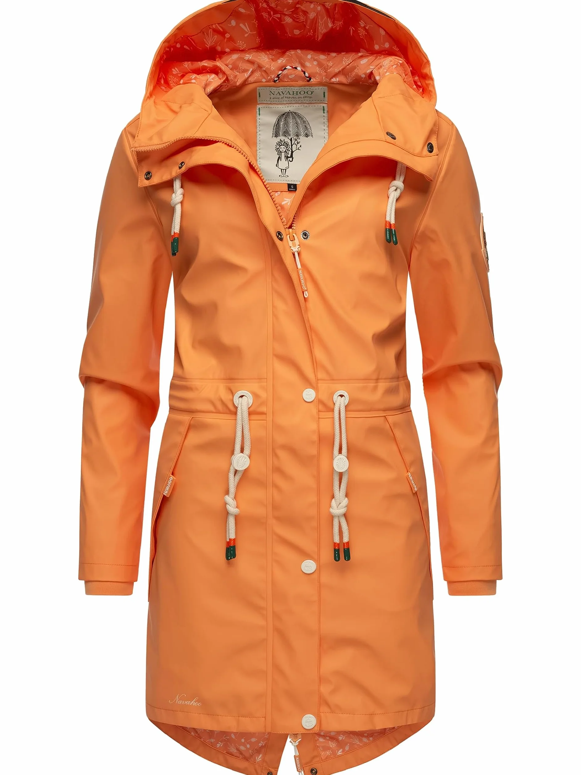 Navahoo Damska kurtka przejściowa, płaszcz przeciwdeszczowy, wodoszczelna, długa, z kapturem, Tropical Stormoo XS-3XL