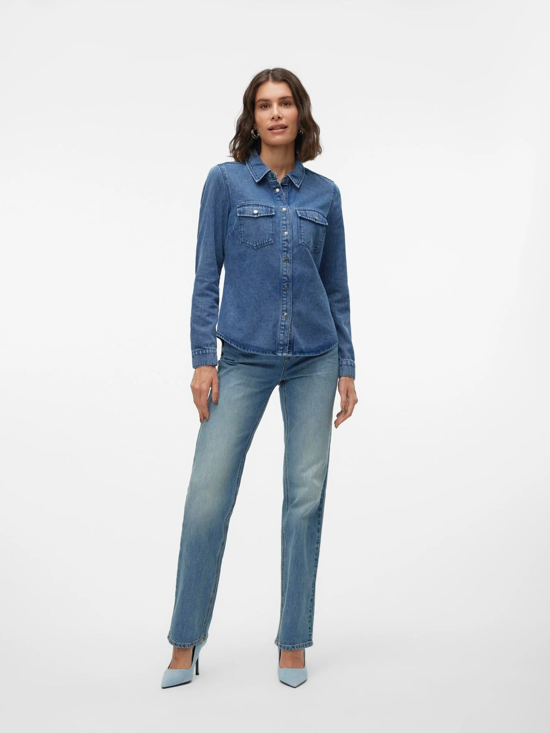 Vero Moda VMJENNIE koszula dżinsowa damska, niebieski (medium blue denim), XL