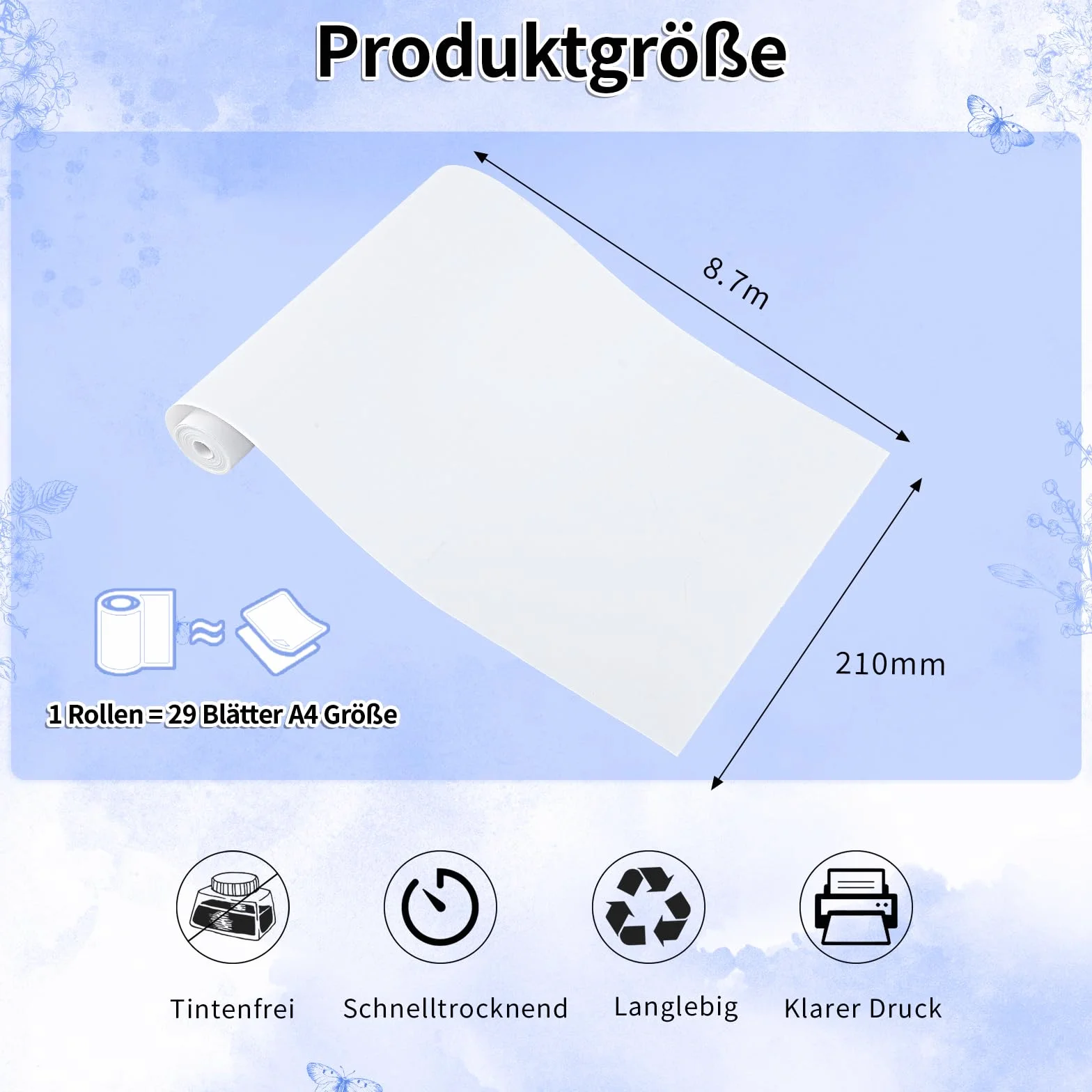 5 rolek papieru termicznego A4, 8,7 m x 30 mm, do przenośnych drukarek, papieru termicznego do dokumentów, zdjęć