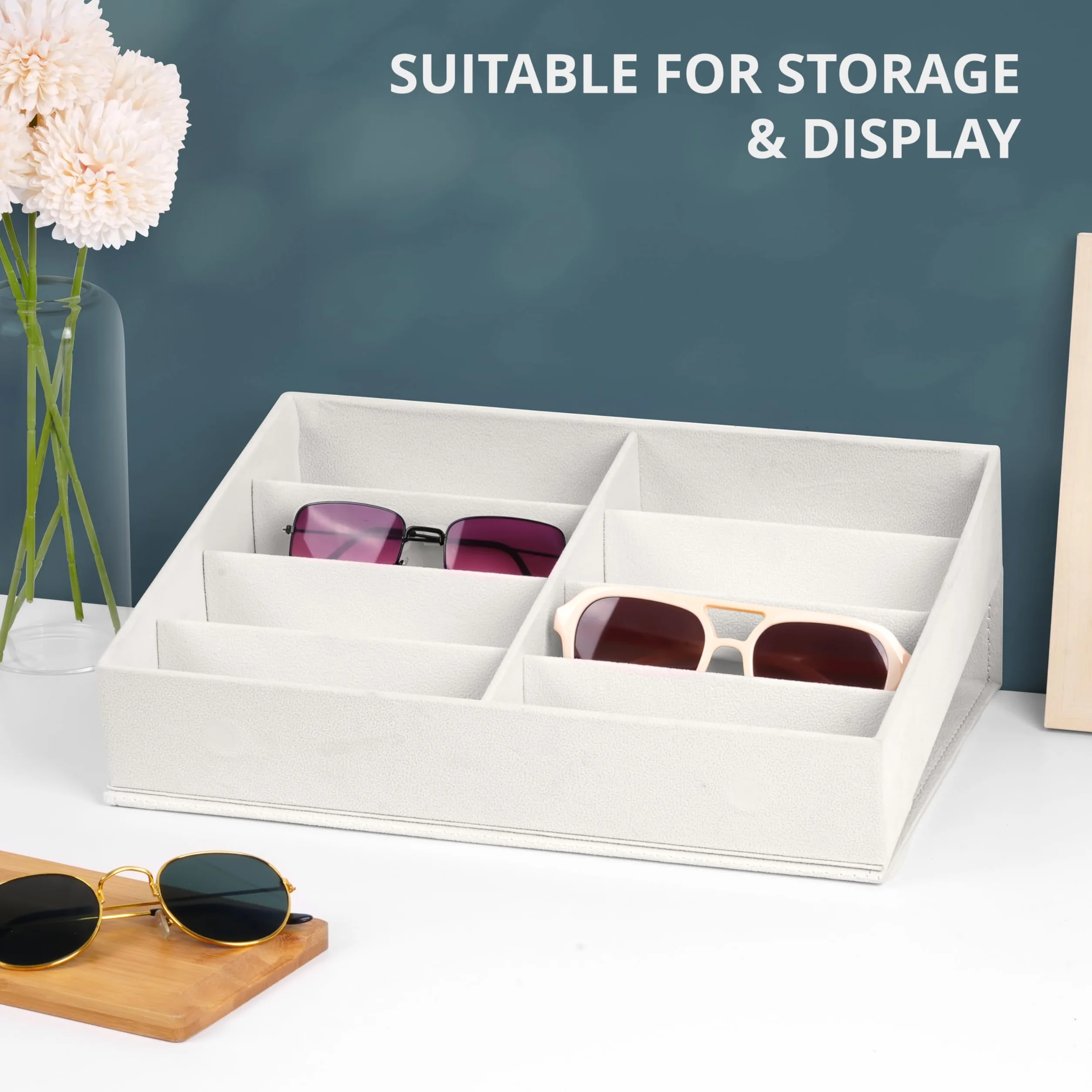 Winter Shore Etui na okulary przeciwsłoneczne - stylowy organizer, chroni przed kurzem - etui na okulary z klapką, 8 przegródek - uchwyt na zegarki i biżuterię męską - 32,5 x 25 x 6,5 cm.